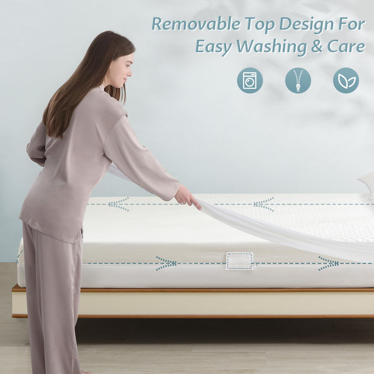 Queen Size Mattress Protector with Zipper - 100% Waterproof Zippered Mattress Cover - Soft & Cooling Noiseless Bed Mattress Covers - Top Removable Mattress Encasement 10-12" Deep
