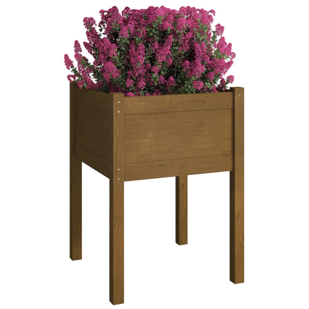 Teravane Planter Honey Brown Solid Pinewood Square Outdoor Garden Pot 19.7 x 19.7 x 27.6 in Sturdy Weatherproof Decorative Raised Bed for Vegetables Succulent Flower Pots