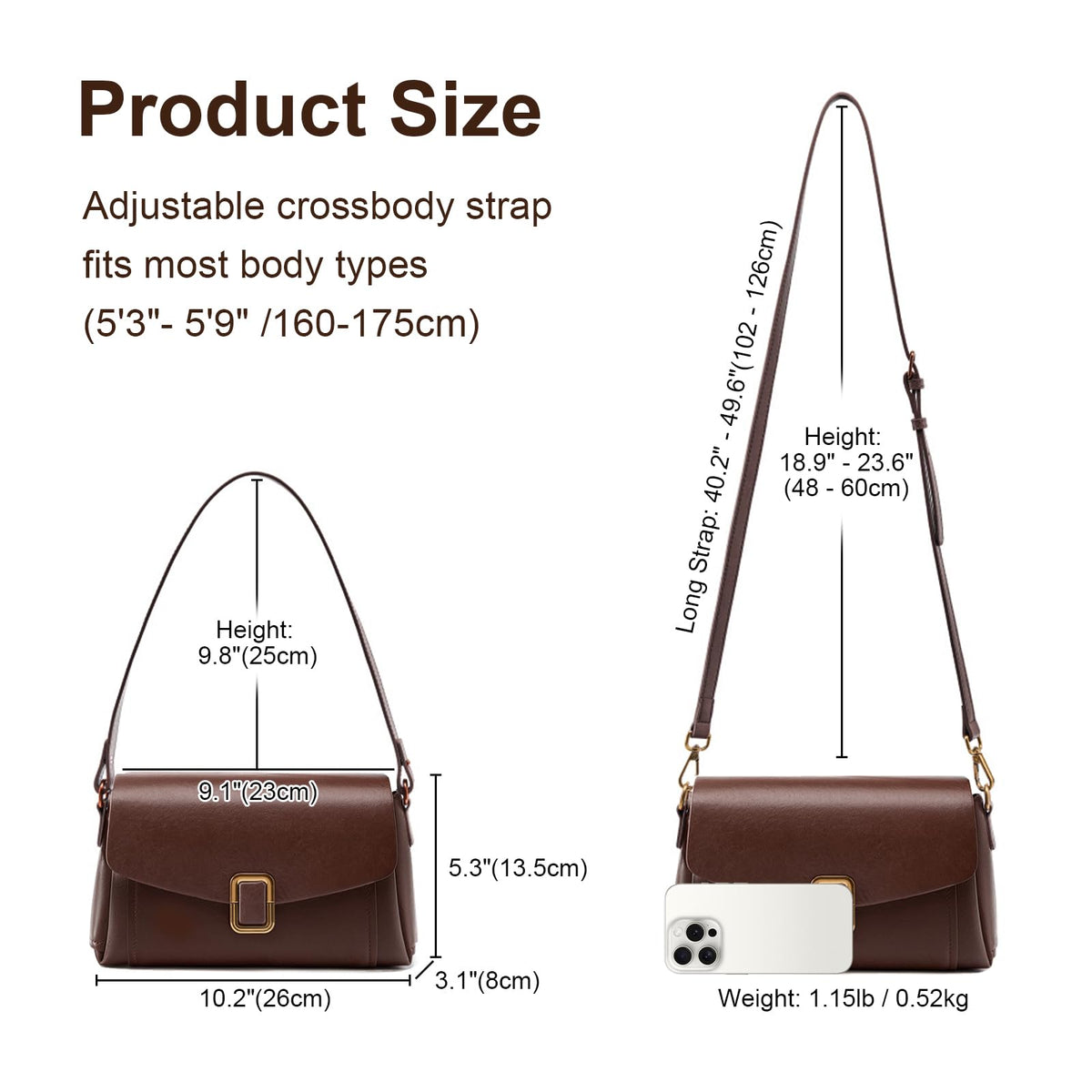 MoreFarther Genuine Leather Crossbody Bag for Women, Removable Satchel Adjustable Shoulder Bag (Chocolate)