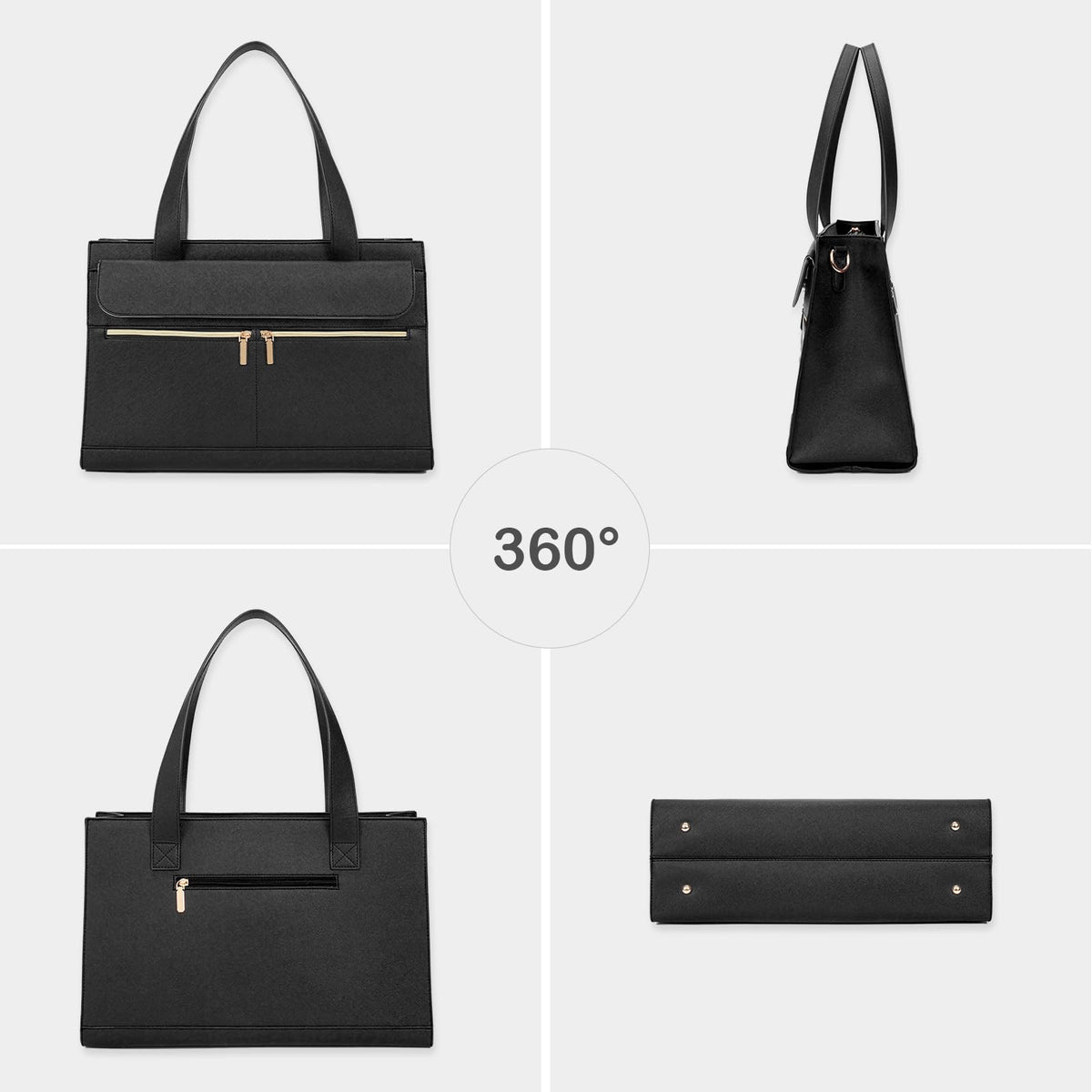 Laptop Bag for Women 15.6 Inch, Professional Tote Briefcase Purse, Eco-friendly Leather Teacher Bag Work Bag for Business(Black)