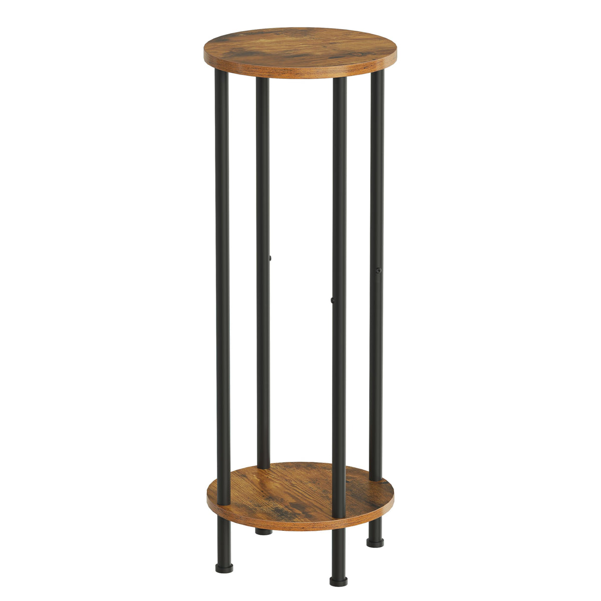 HOOBRO Plant Stand Indoor, 2 Tier 32.8" Tall Small Plant Shelf for Small Space, Round Potted Holder Rack, Modern Flower Stand for Living Room Balcony Garden, Rustic Brown and Black BF15HJ01