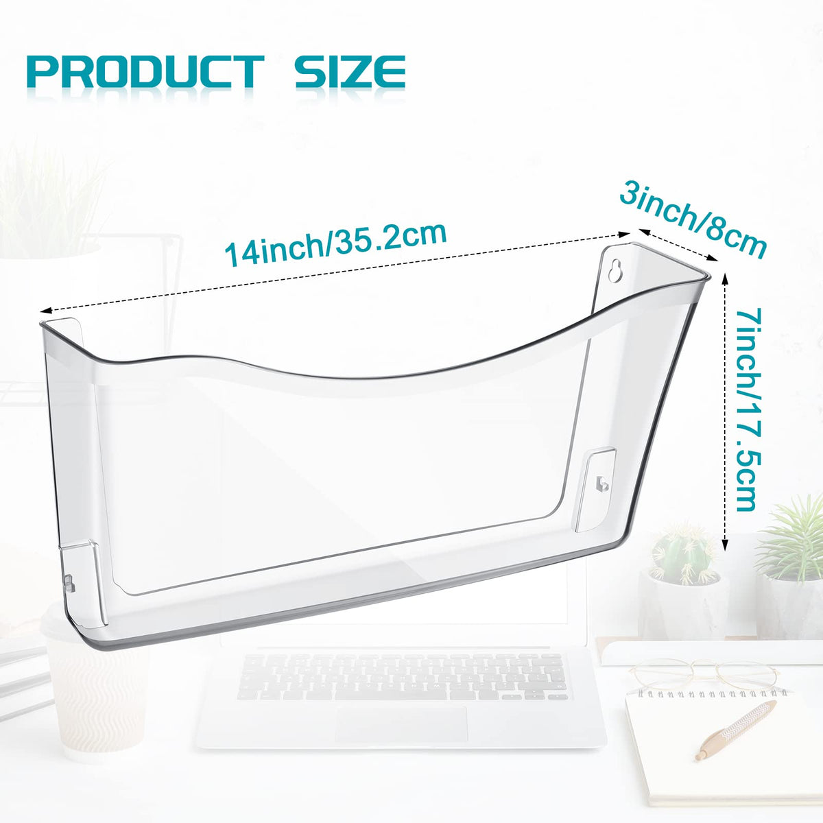 Jetec Acrylic Wall File Organizer Clear Single Pocket Wall Mount File Holder Set 14 x 7 x 3 inches Acrylic Hanging Wall Organizer for Mail Letter Magazine Office Home(4 Pieces)