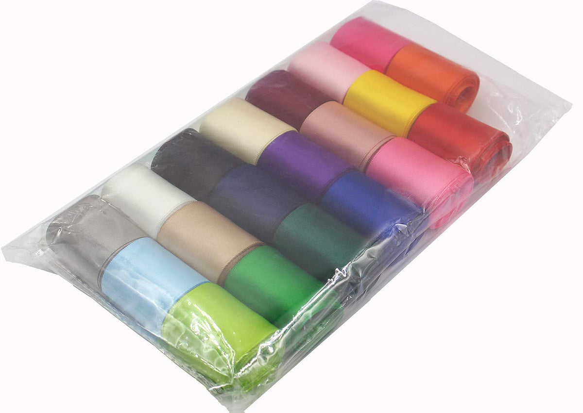 1-1/2 Inch Wide Solid Color Double Sided Polyester Satin Ribbon 20 Colors X 2 Yard Each Total 40 Yds Per Package