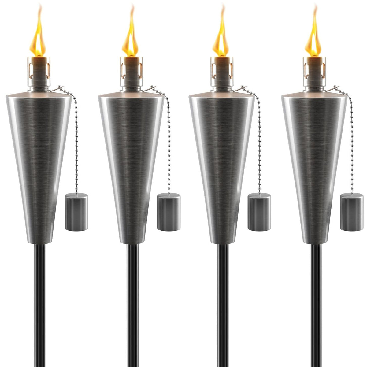 Matney Stainless Steel Tiki Torches Set of 4 - 5 ft Outdoor Oil Lamp with Fiberglass Wick & Snuffer Cap