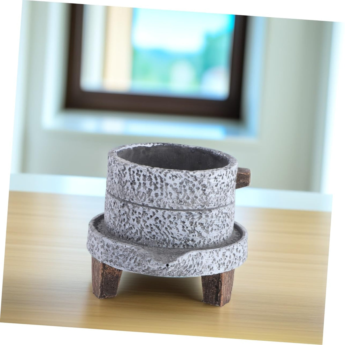 Happyyami Weathered Planter Large Stone Plant Pot Retro Cement Planter for Outdoor Indoor Garden Bonsai Pot Decorative