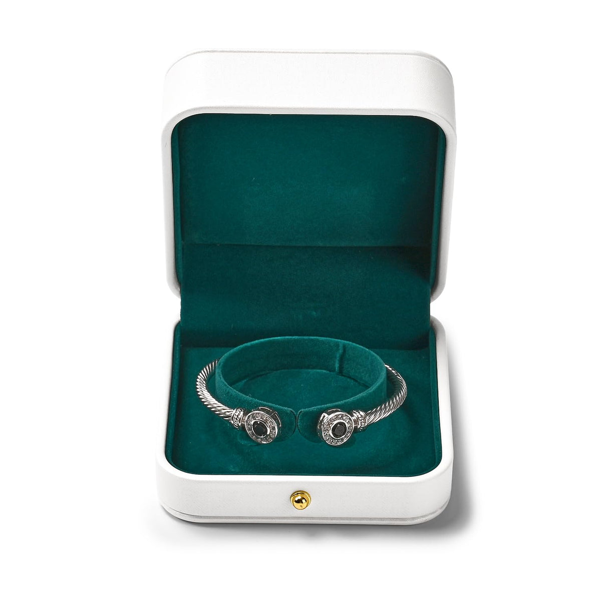 Woodten Green Velvet Interior Jewelry Gift Box for Bangle Bracelet White PU Leather Bangle Box