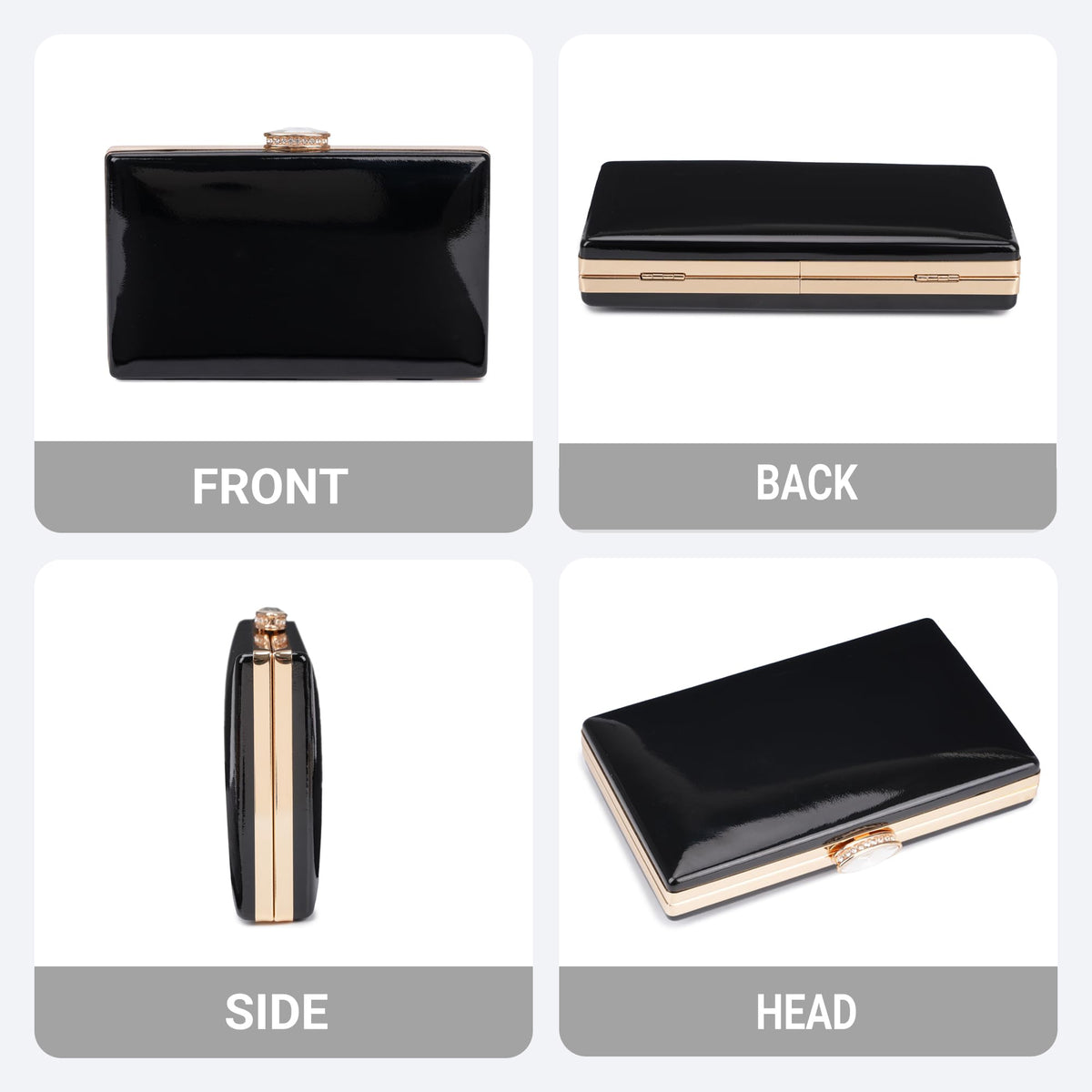 Milisente Patent Leather Clutch Purses for Women Glossy Evening Bag For Wedding Cocktail Party With Detachable Chain(Black)