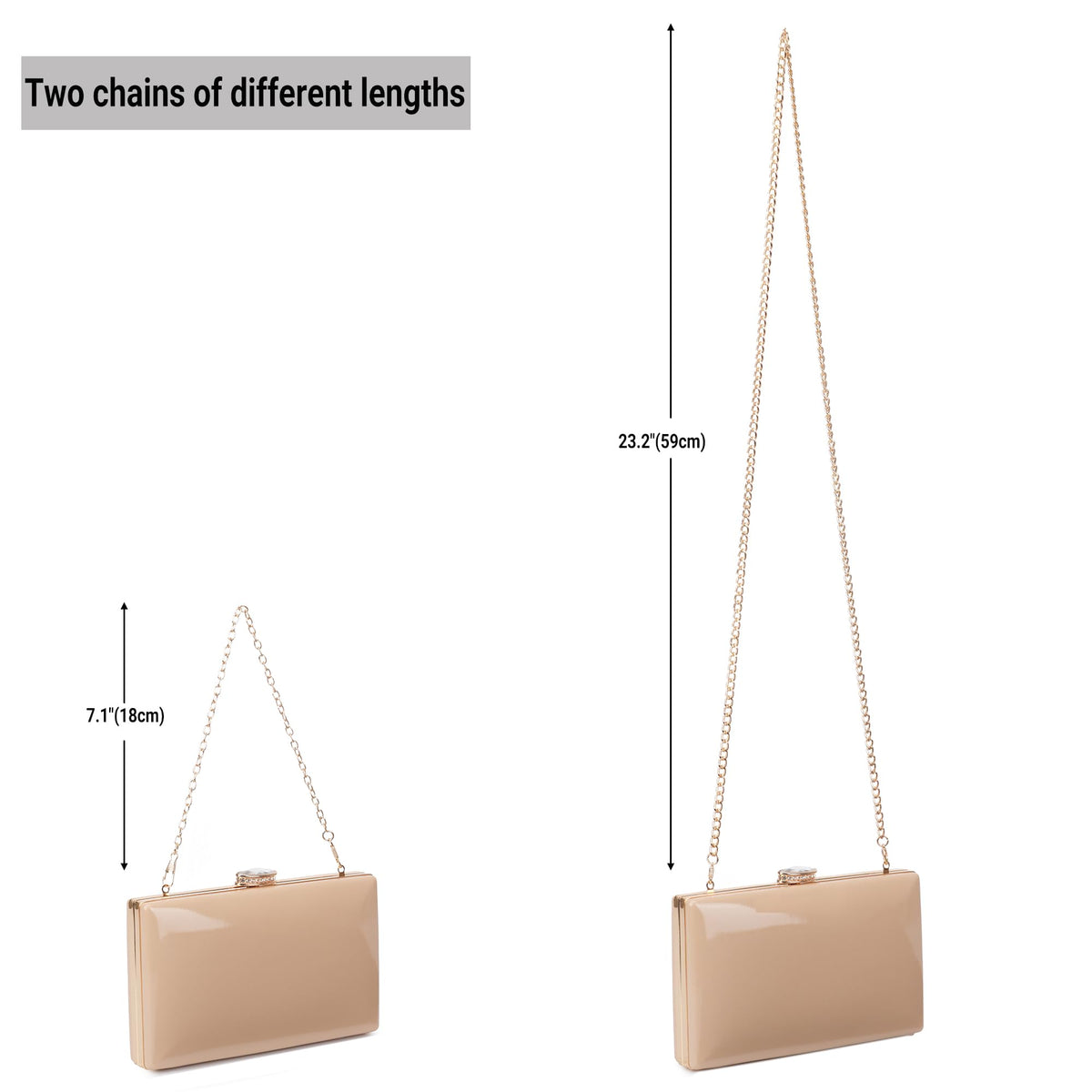Milisente Patent Leather Clutch Purses for Women Glossy Evening Bag For Wedding Cocktail Party With Detachable Chain(Beige)