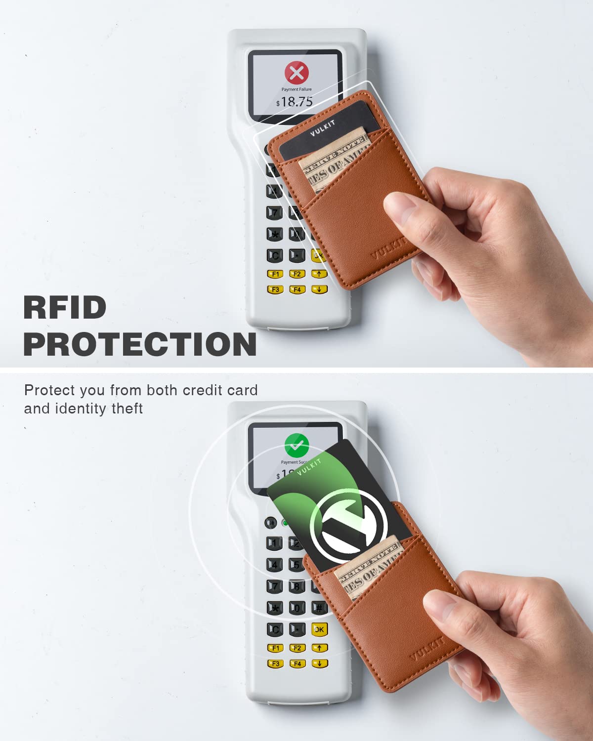 VULKIT Phone Card Holder Wallet Leather Adhesive Pocket RFID Blocking Credit Card Sleeves Stick Back of Phone Smartphones