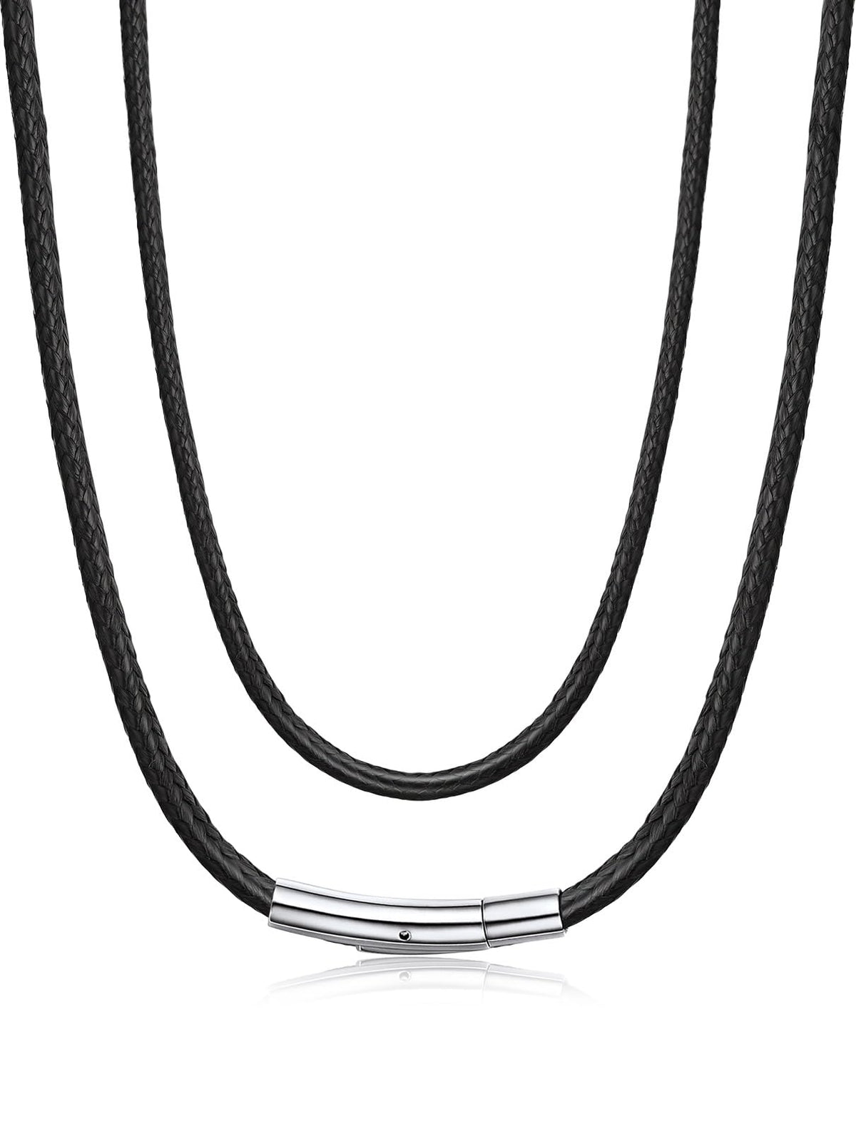 Bandmax 18 Inch Leather Cord Rope Chain for Men Women Waterproof Solid 2MM Black Paracord Necklace Chains for Pendant Rope String Necklace for Son Daughter Grandson