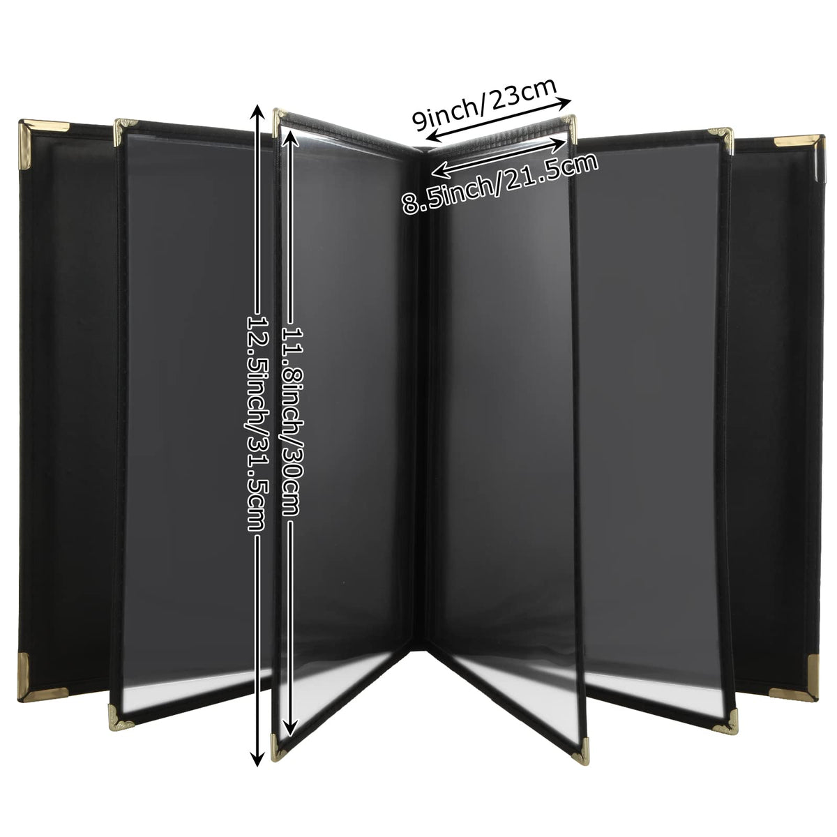 FVIEXE 2PCS Menu Holder 8.5 x 11 Inch, Restaurant Menu Covers 4 Page 8 View, Transparent Faux Leather Menu Sleeves Menue Book Folder for Restaurant Bar Cafe
