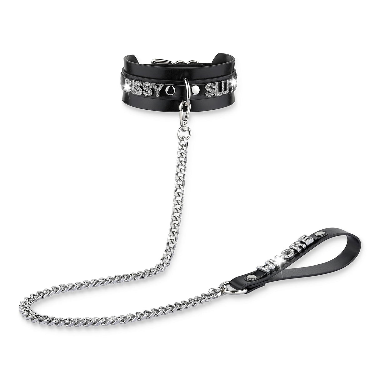 ADEMISHIA Women's Black Leather Choker Necklace with Rhinestone Letters, Adjustable Punk Gothic Custom Name D-ring Collar Jewelry For Women