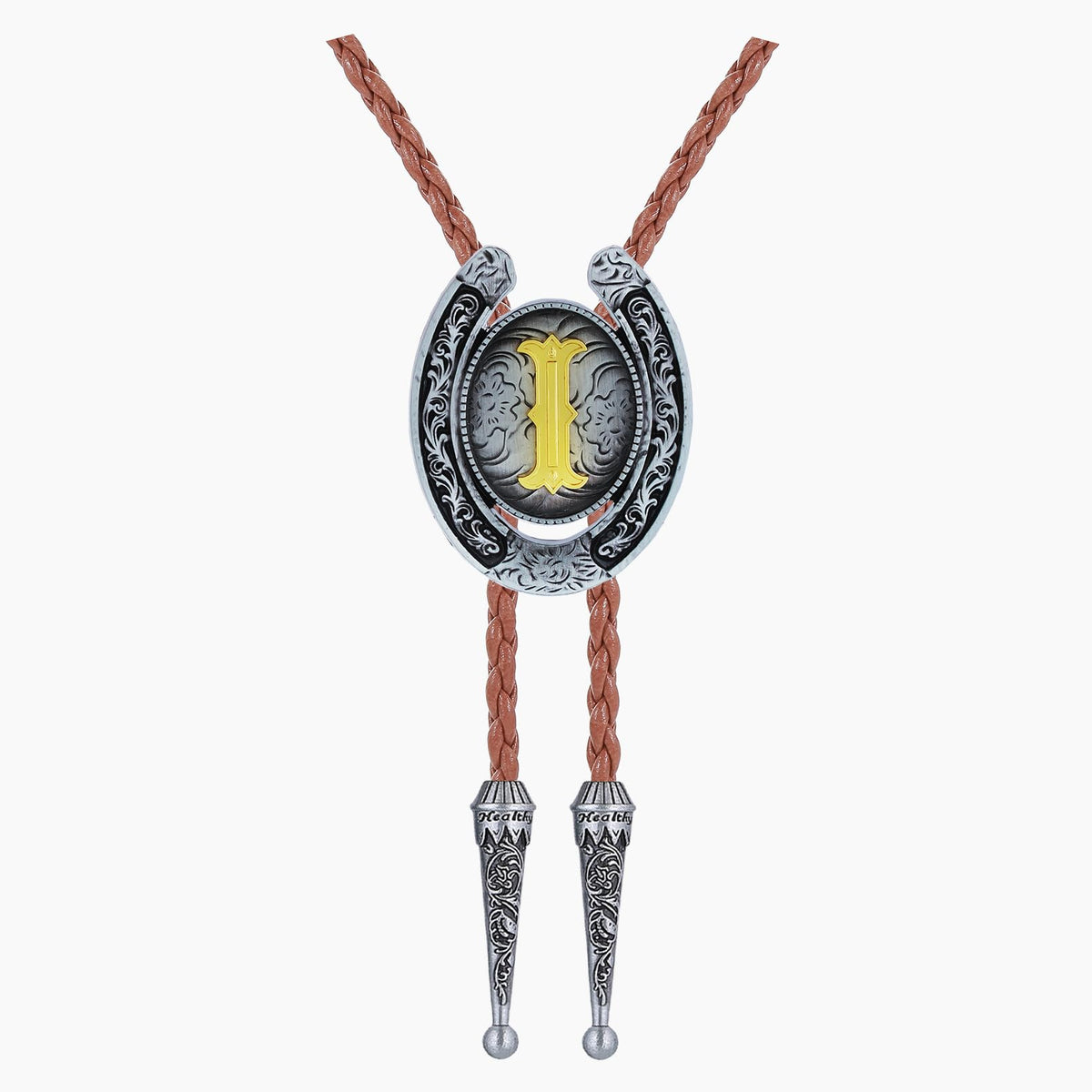 HUABOLA CALYN Brown Bolo Tie for Men Black Initial Letter ABCDMJR to Z Native American Western Cowboy Bolo Tie for Women (I)