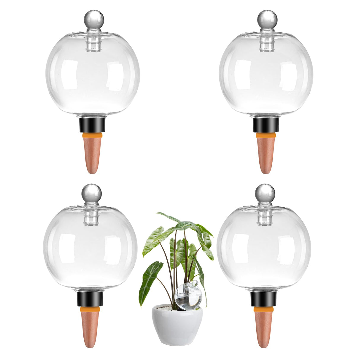 Ansberta 4 Pack Plant Watering Globes with Covers 17oz Self Watering Planter Insert, Plastic Water Bulbs, Indoor/Outdoor Plant Watering Devices for Automatic Drip Irrigation