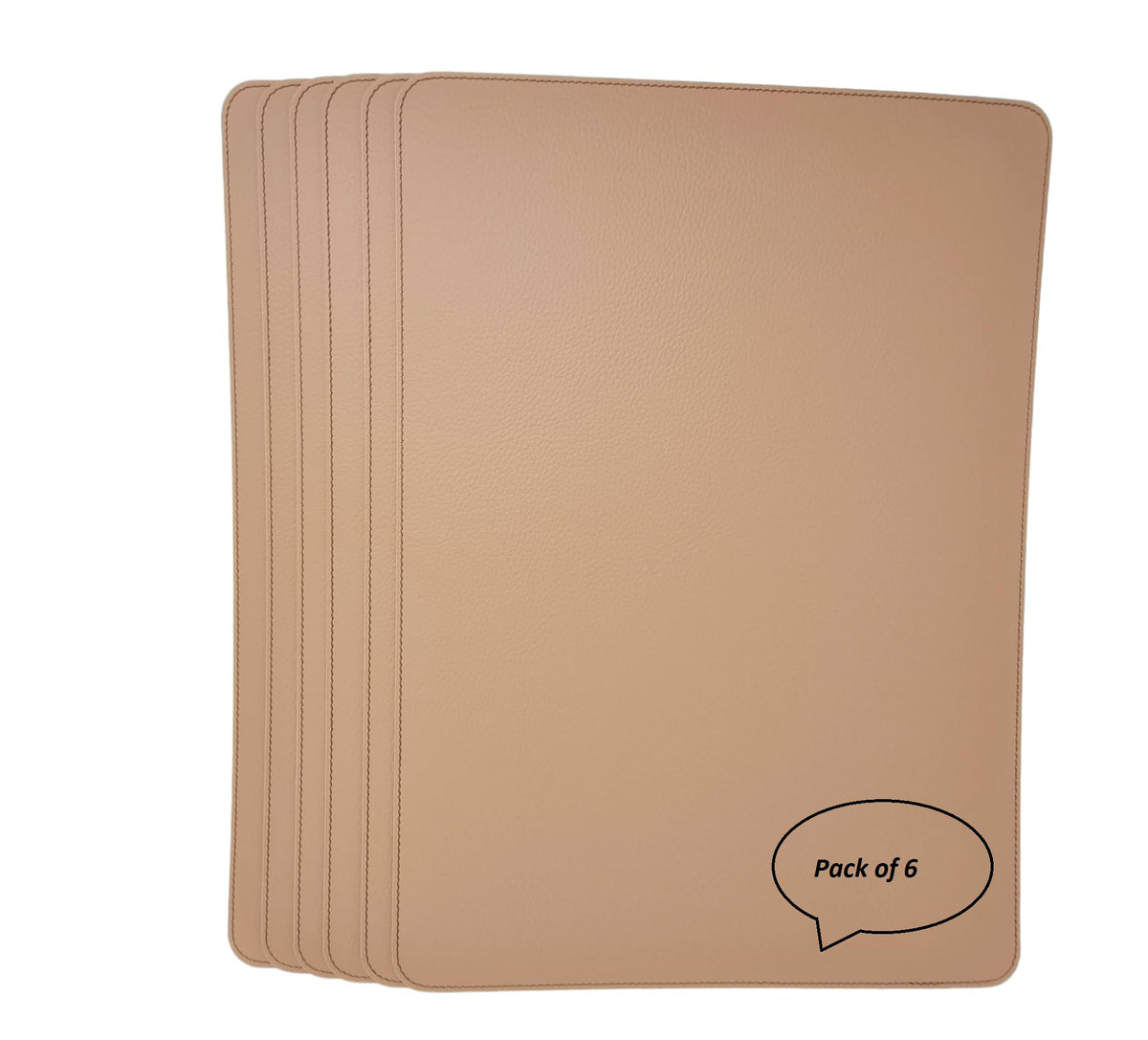 Nikalaz Set of 6 Placemats Made of Recycled Leather (18"x13", Light Camel)