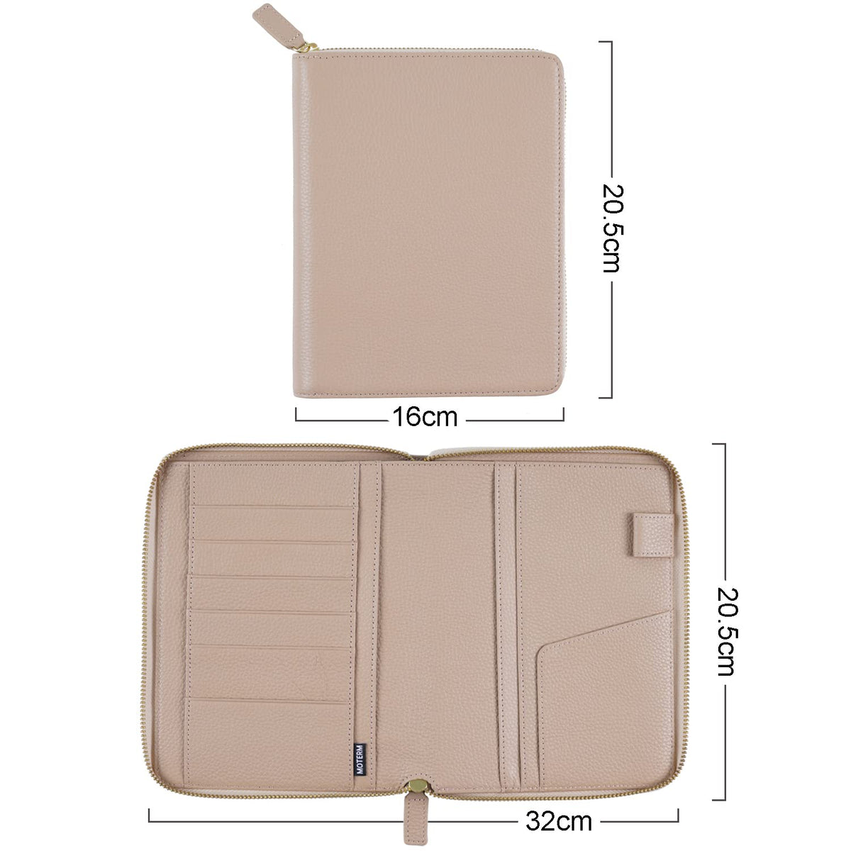 Moterm Zippered Leather Cover for Stalogy B6 Planners (Pebbled-Taupe)