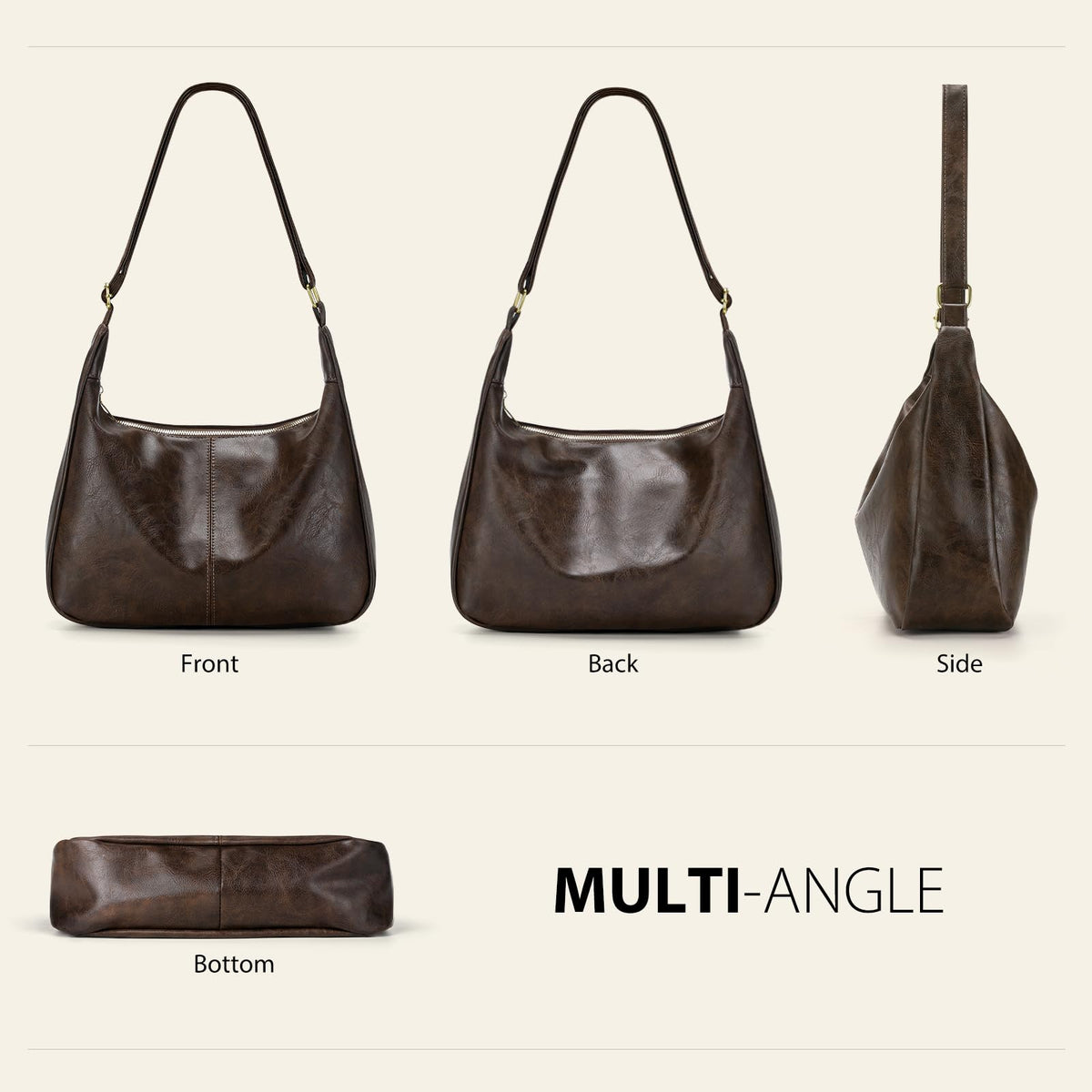 Sightor Hobo Bags for Women Leather Slouchy Bag Ultra Soft Vegan Purse Vintage Shoulder Bag Trendy Everyday Handbag (Coffee)