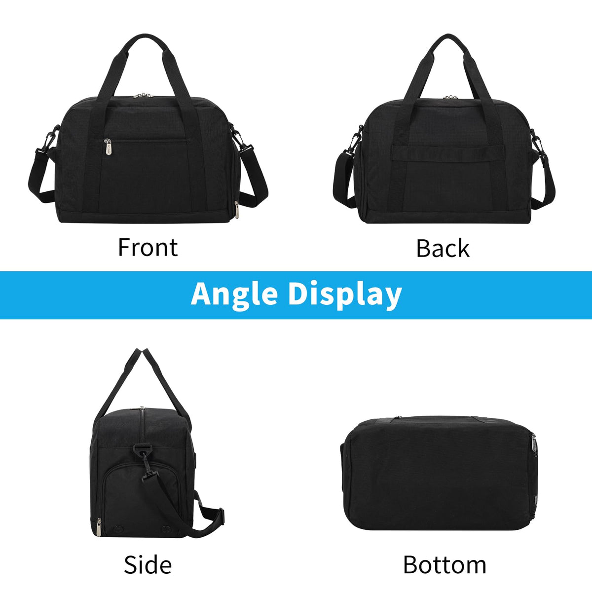Apenze Small Gym Bag 14 inch lightweight Carry On Mini Duffel Bag with Shoe Compartment for Travel Sport - Black