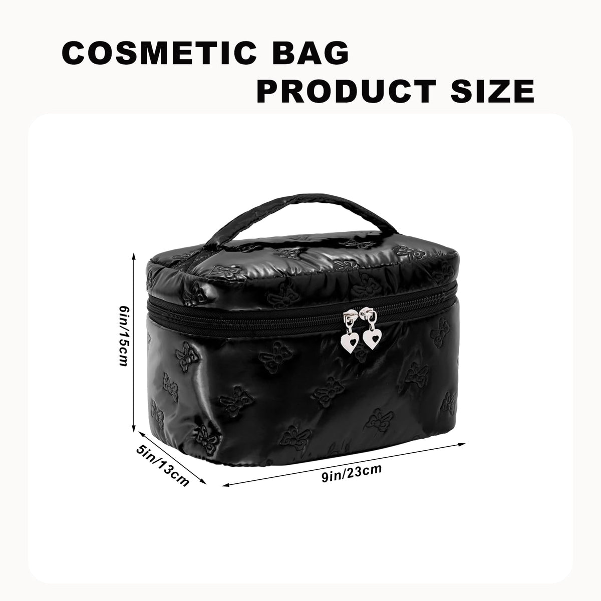 Alamealle Large Cosmetic Bags Travel Makeup Bag with Mesh Pocket Portable Cute Toiletry Bag Aesthetic Make Up Organizer with Handle for Women Girls (Black)