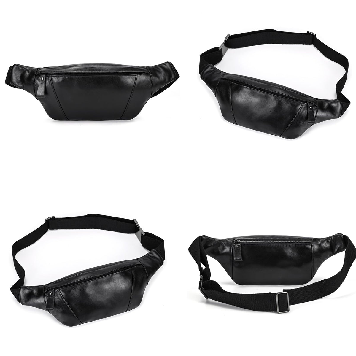 Genuine Leather Fanny Pack for Women & Men, Crossbody Waist Pack with Adjustable Strap, Hiking Hip Bum Belt for Travel, Hiking, Running