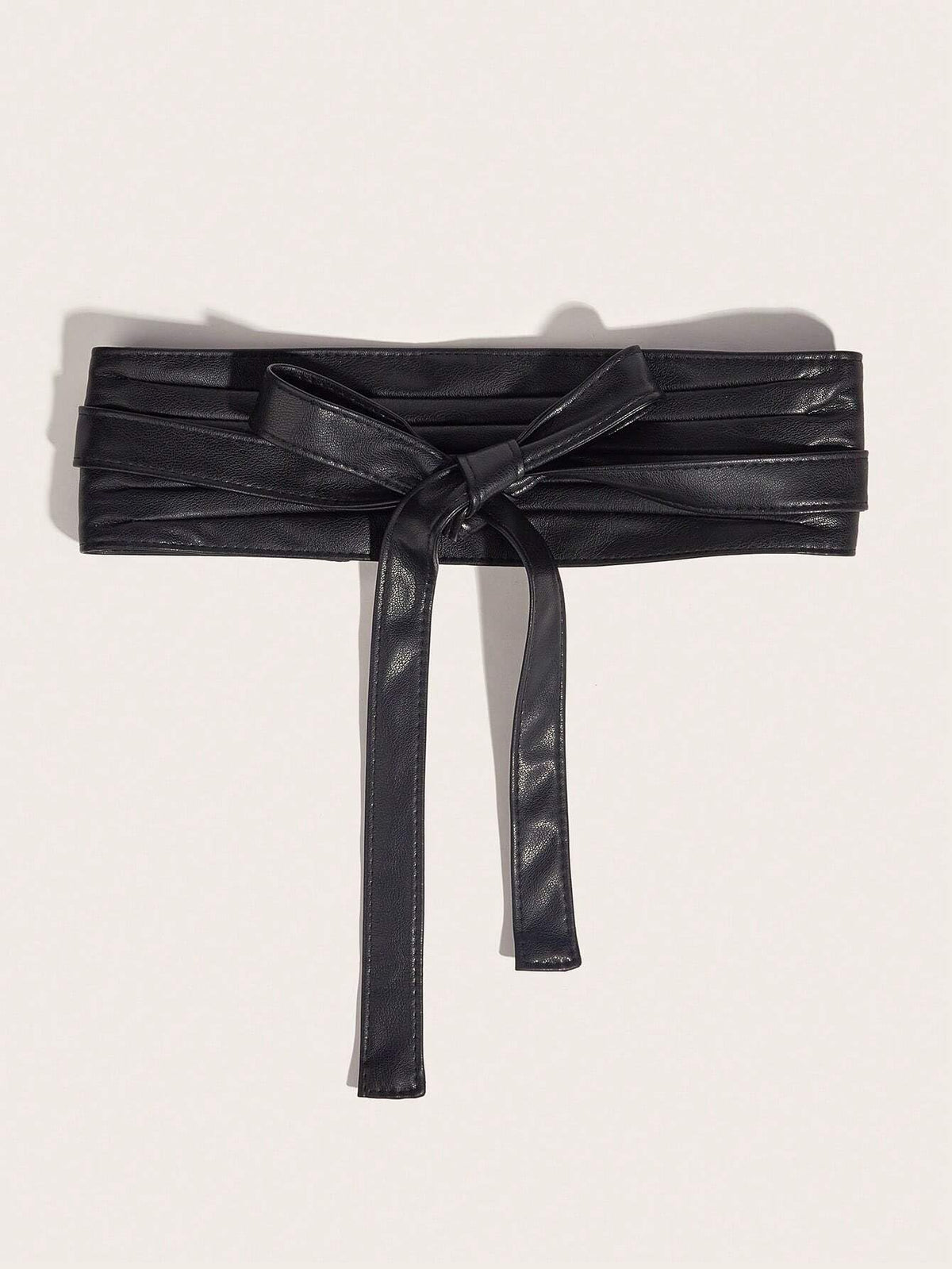 Fuimsul Women Elegant Pu Leather Obi Belt Fashion Solid Color Faux Leather Wide Waistband Tie Knotted Belt for Dress (Black)