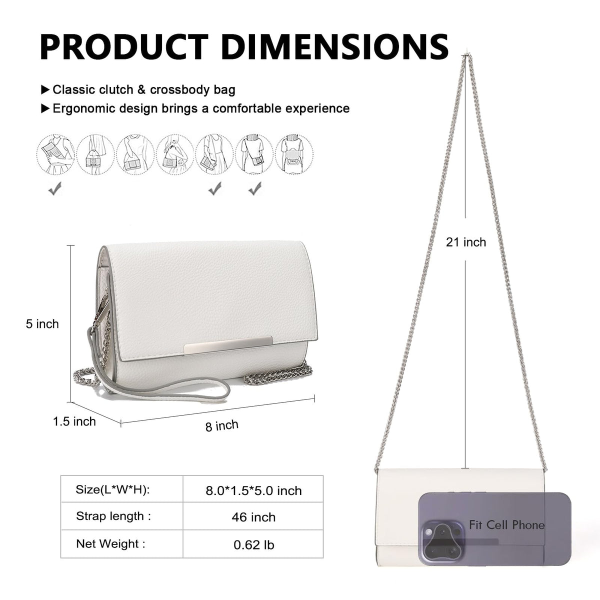 AFKOMST Versatile Clutch Purse for Women Wristlet Evening Bag and Small Summer Purse Crossbody for Formal Events or Daily Use