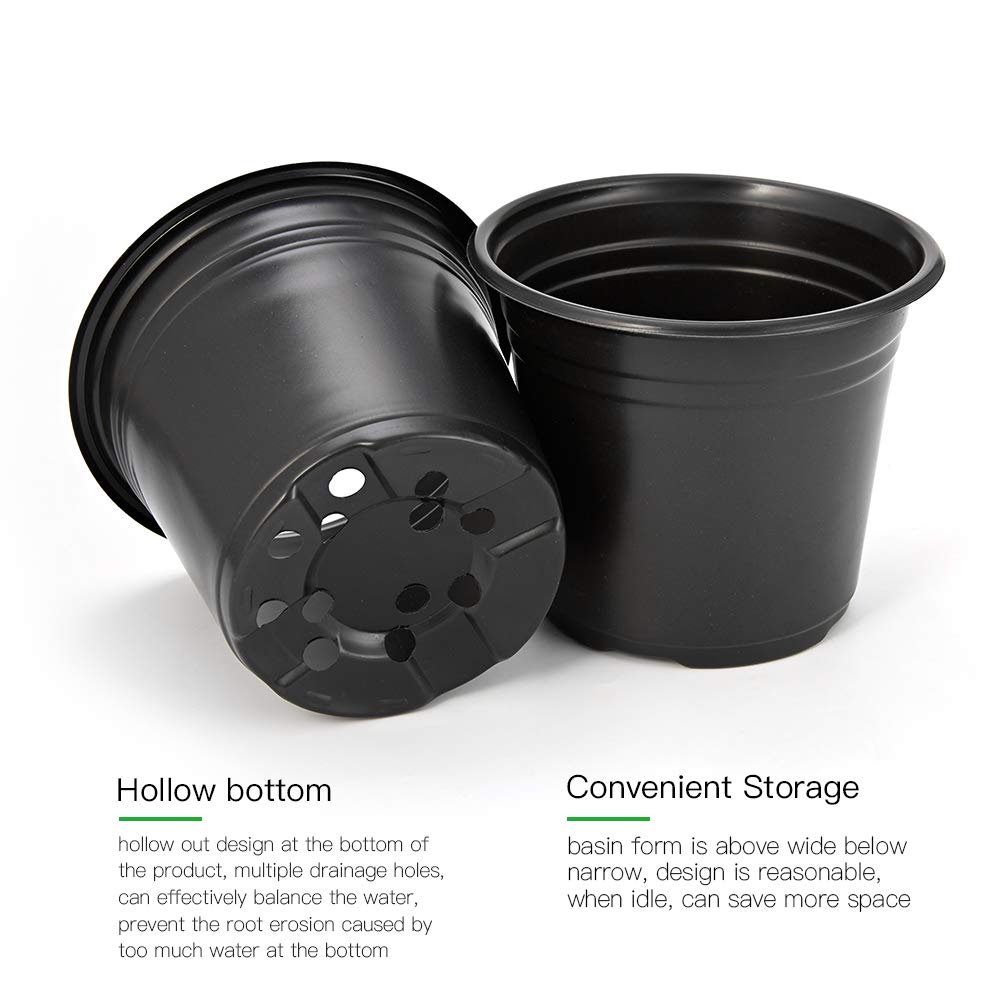 JERIA 100-Pack 0.5 Gallon Plant Nursery Pots, Plastic Pots for Flower Seedling, Flower Plant Container Seed Starting Pot, Come with 100 Pcs Plant Labels(Black)