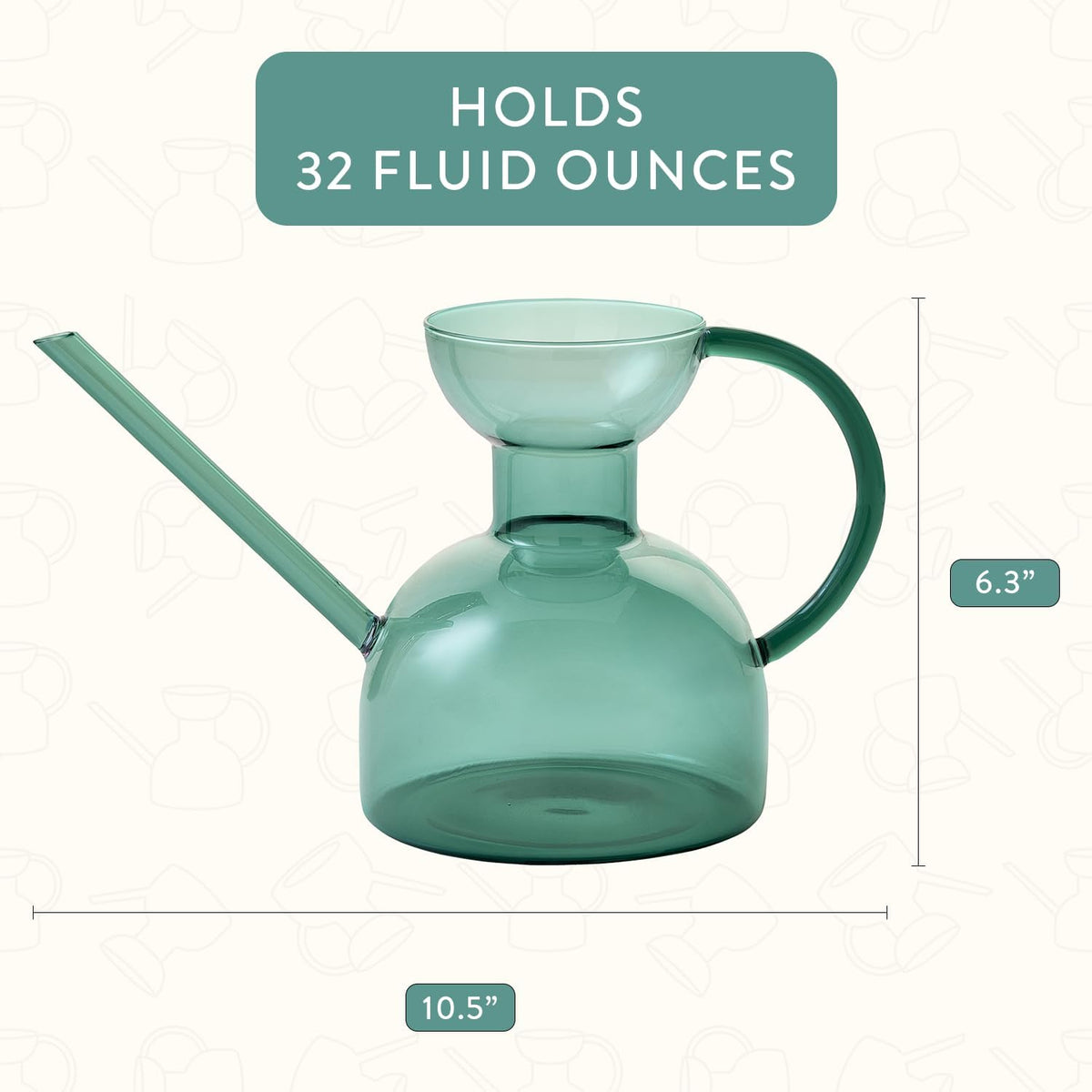 Modern Sprout Plant Watering Can - Handcrafted from Borosilicate Glass - Long Spout Vessel for Indoor Plants - 32 Oz Capacity - Multipurpose Watering Can and Flower Vase for Houseplants (Teal)