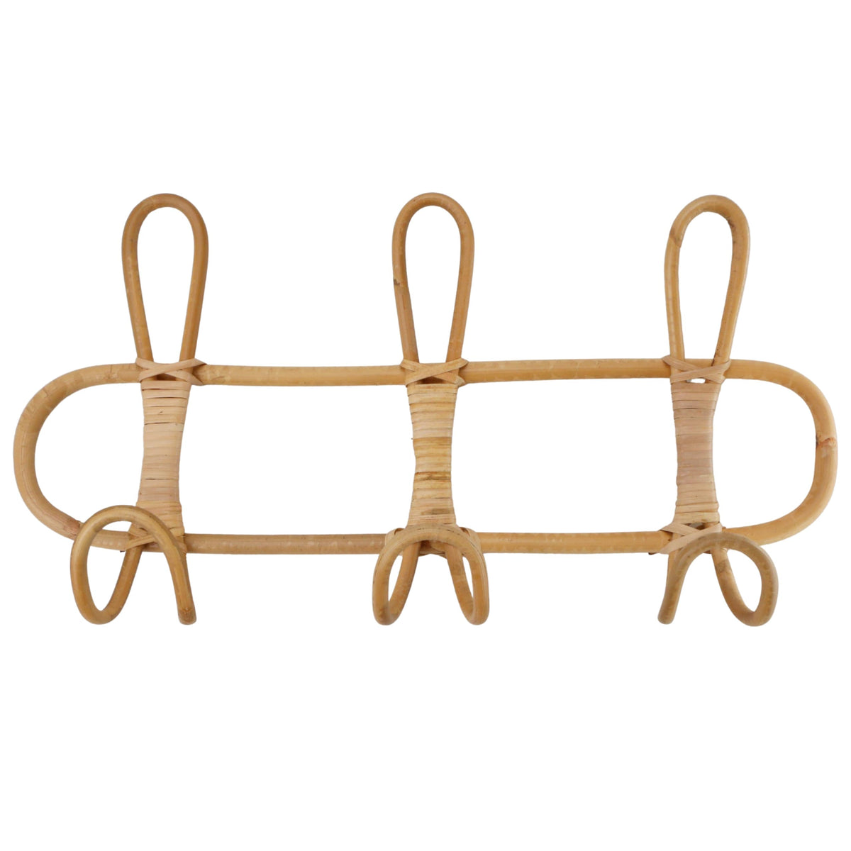 KH866 Boho Rattan Wall Hooks – Handmade Wall Mount Coat & Towel Rack, Natural Beige Hanging Organizer for Clothes, Hats, Towels, and Bags, Perfect for Entryway, Bedroom, Living Room (15.7x7.9 Inch)