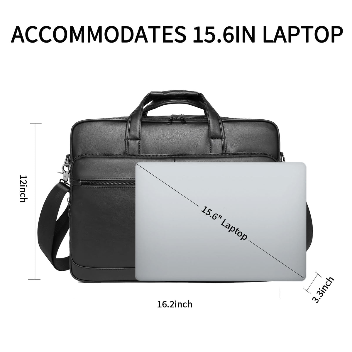 seyfocnia Men’s Leather Messenger Bag, 17.3 Inch Laptop Briefcase Satchel Computer Shoulder Bag Business Handbag-Black