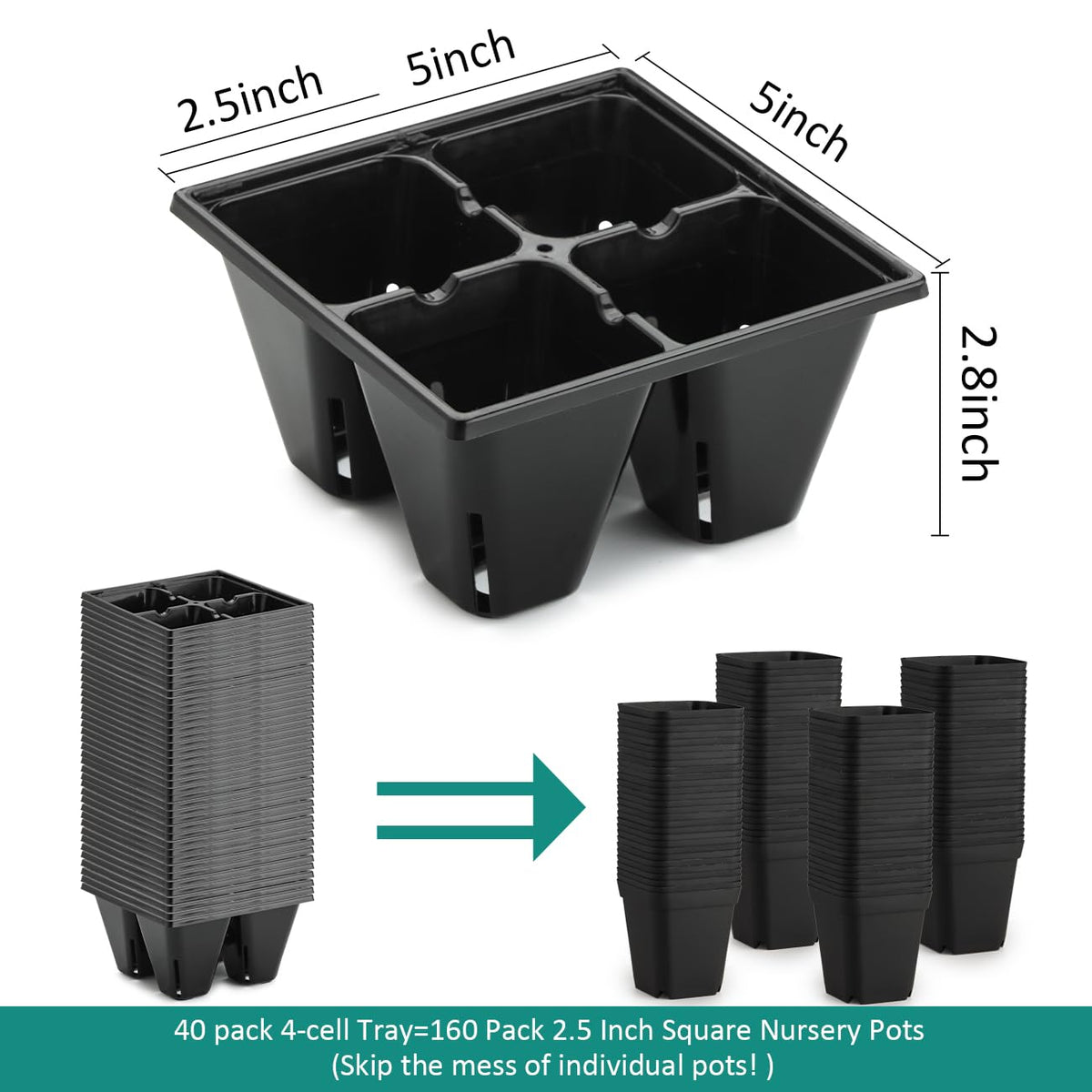 RooTrimmer 5 Pack 1020 Trays and 40 Pack Reusable 4-Cell Seed Starter Tray for Seedlings