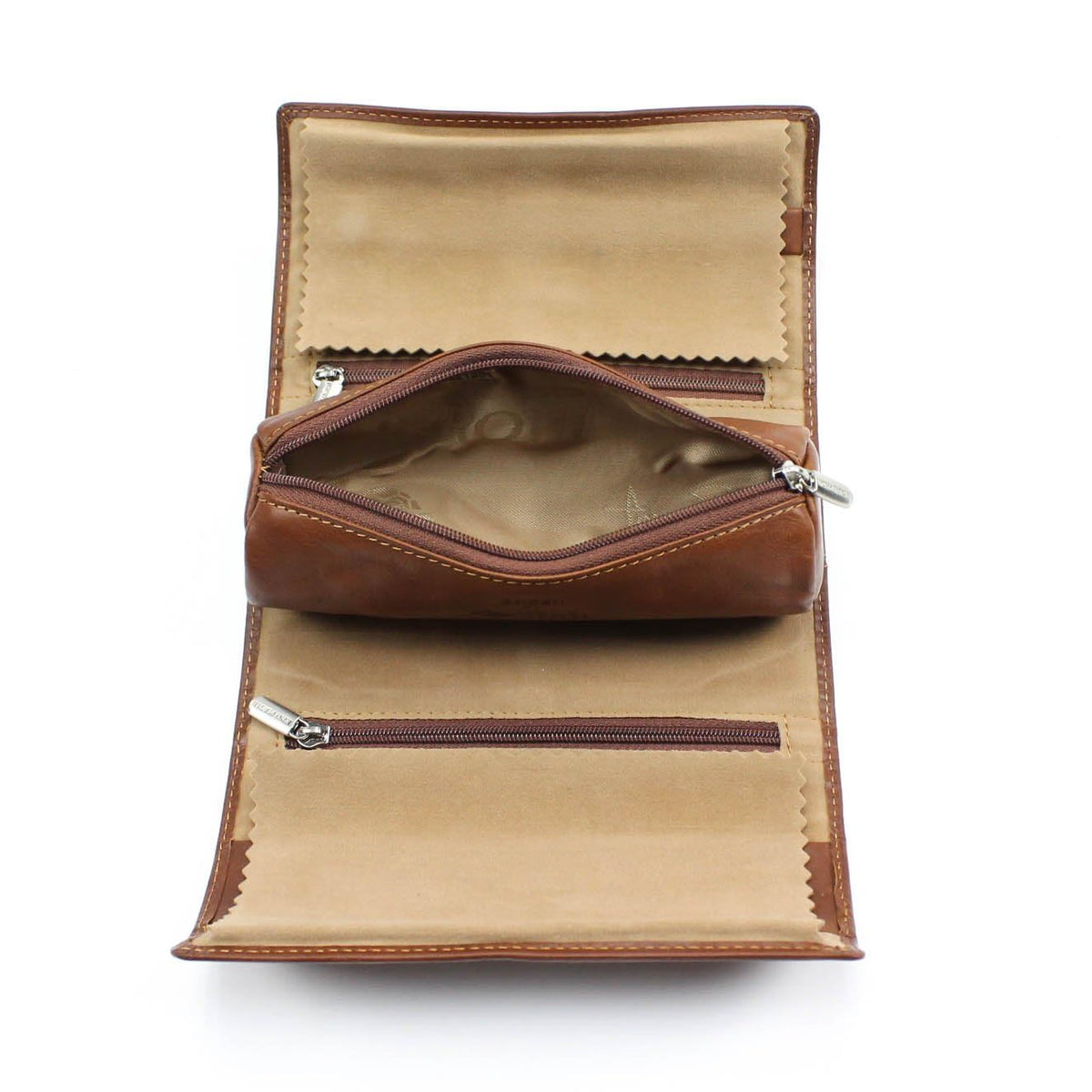 Tony Perotti Womens Italian Cow Leather Premium Combination Jewelry Roll with Tie Closure in Cognac
