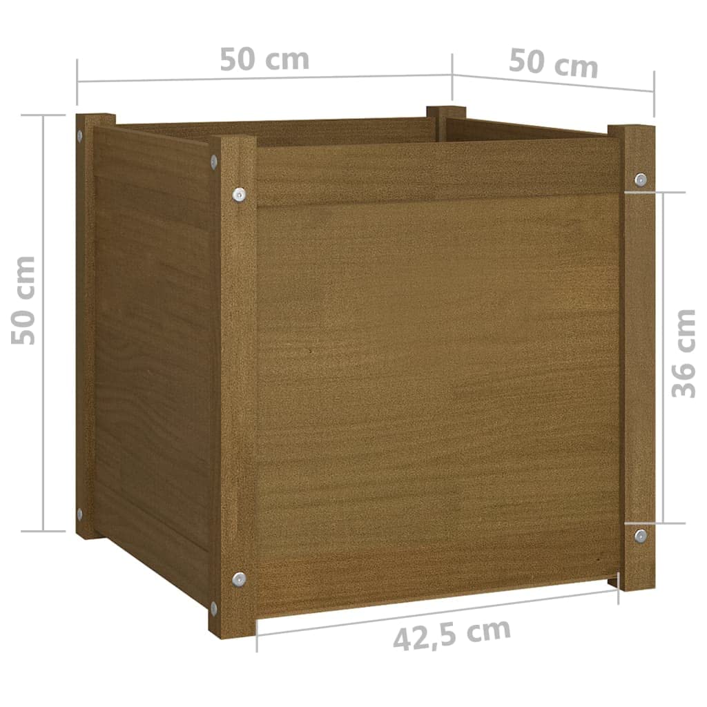 Coespram Square Honey Brown Wooden Planter Box 19.7 in Solid Pine Outdoor Planter for Patio Garden Terrace Flower Herb Display