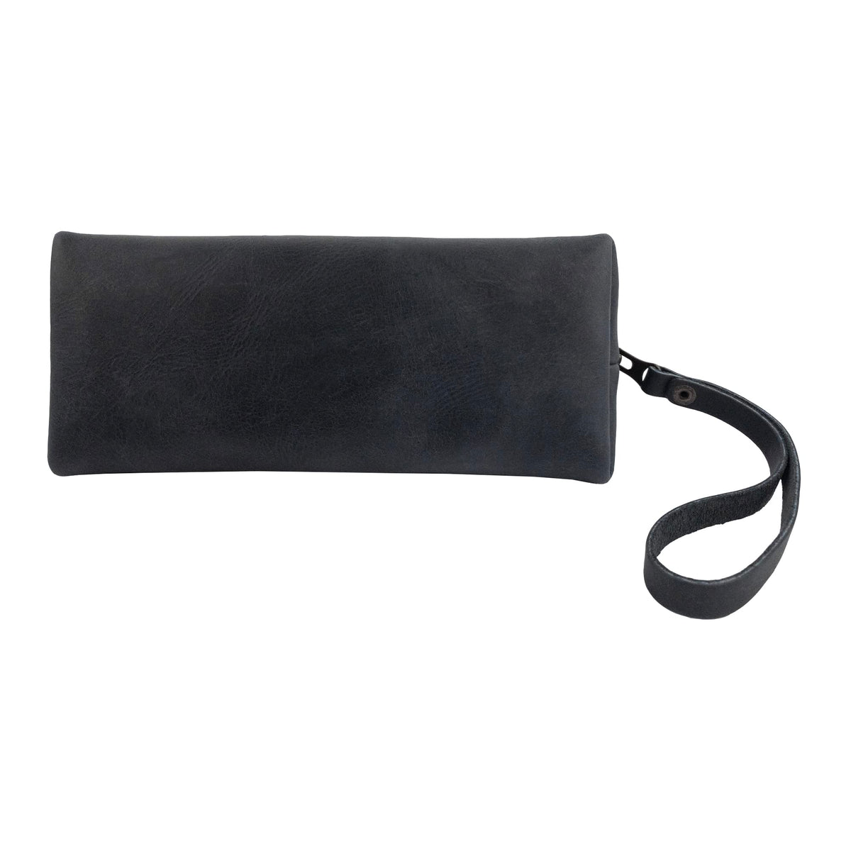 Hide & Drink, Cosmetic Travel Organizer with Hand Strap for Women, Makeup Bag, Classic Handbag, Full Grain Leather, Handmade, Charcoal Black
