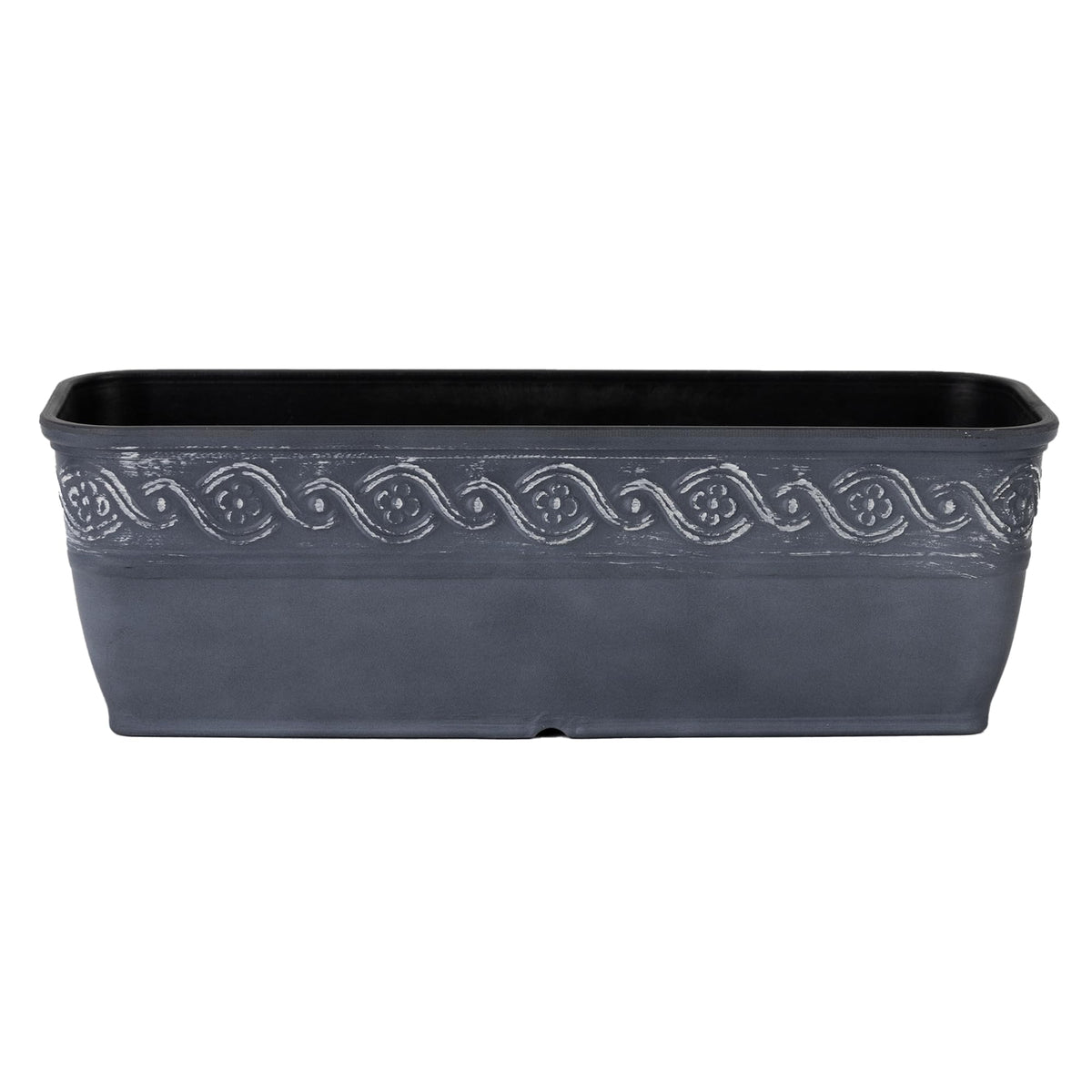 Classic Home and Garden Corinthian Rectangular Planter Box w/Drain Plug - Small Succulent Pots - Shallow Trough Planter for Indoor/Outdoor (10” Storm Gray, Pack of 1)