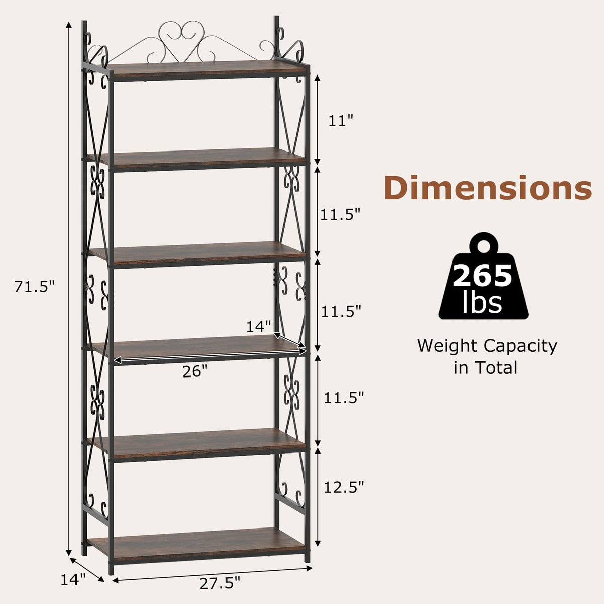 GOFLAME 6-Tier Tall Bookshelf, 71.5” Classic Bookcase with Open Shelves, Metal Frame, Plant Stand, Industrial Display Rack Shelving Unit for Home Office, Living Room, Rustic Brown & Black (2)