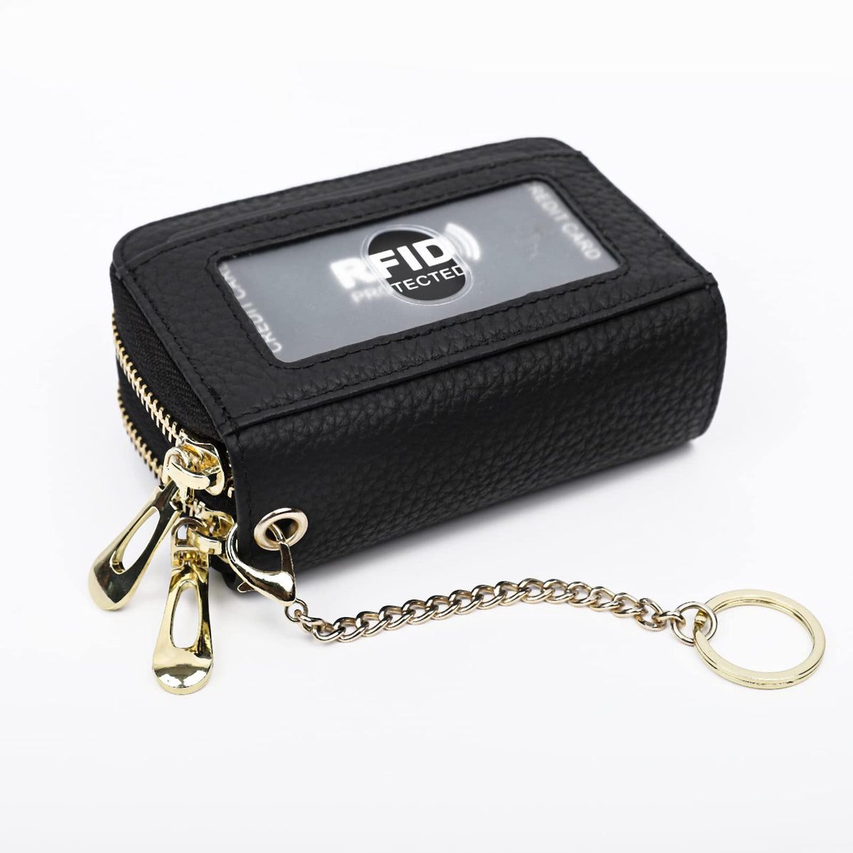 imeetu RFID Credit Card Holder, Small Leather Double Zipper Card Case Wallet for Women (Max,Black)