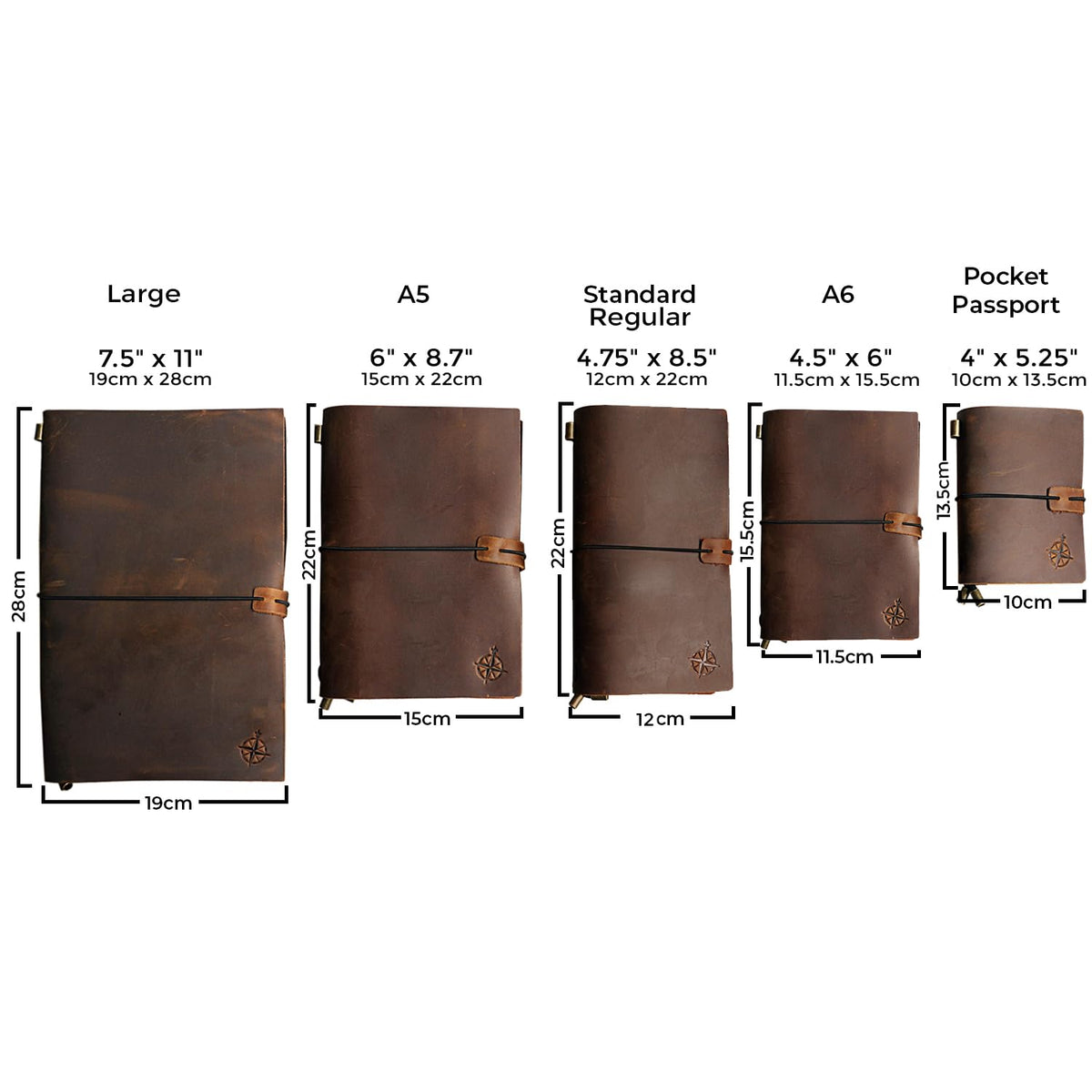Wanderings Standard Size Travelers Notebook/Handcrafted Genuine Leather Journal - 4.75" x 8.5" (12 x 22cm) - Refillable Travel Journal - 100 GSM Blank Inserts