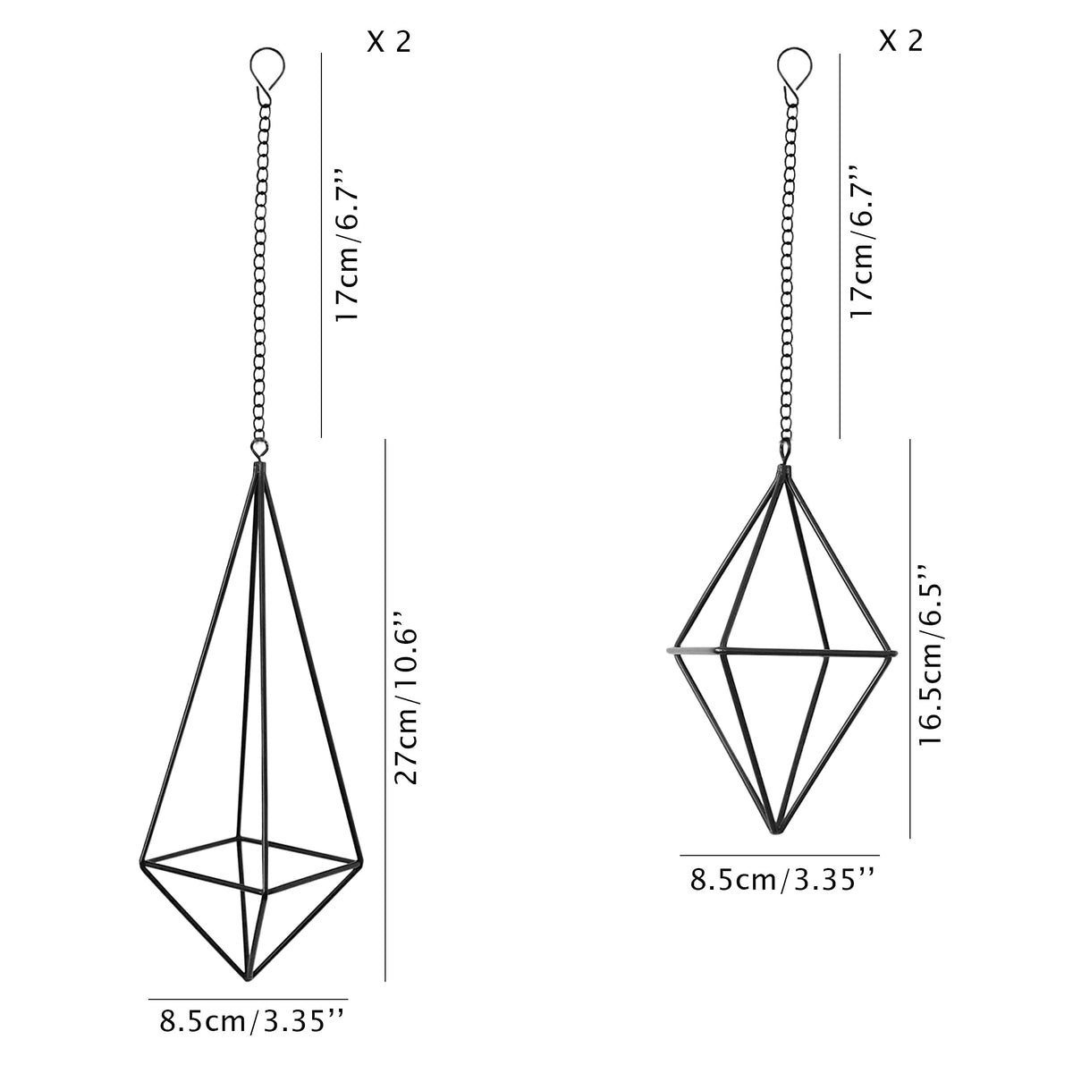 libproqia 4 Pcs Hanging Air Plants Holders Black Himmeli Large Geometric Tillandsia Air Plant Planter Hangers Airplants Display Wire Frame with Chains Wall Metal 2 Size