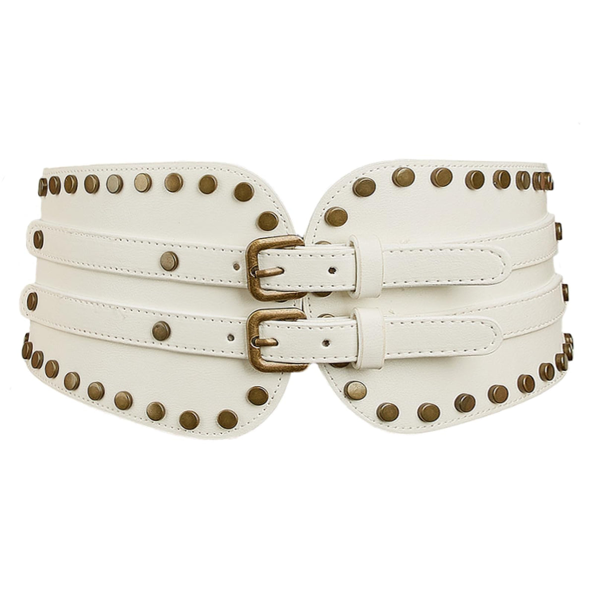 NOFIBAF Women's Elastic Wide Waist Belt Retro Rivet Stretch Waist Cincher Belt (white)