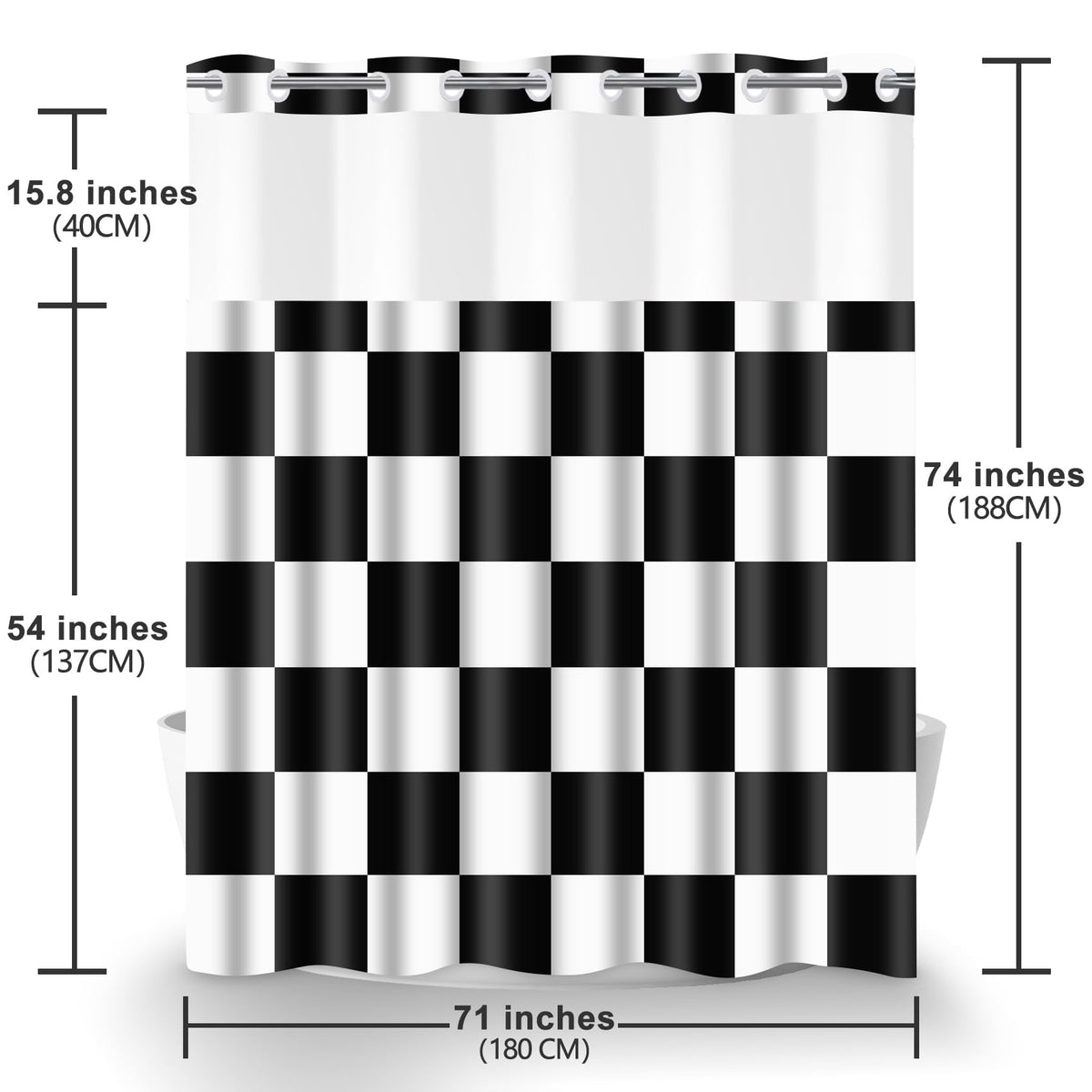 Black and White Checkered No Hook Shower Curtain Modern Aesthetic College Style Buffalo Plaid Checkerboard Block Print Hookless Shower Curtain Set for Hotel Bathroom Shower Room 71x74 Inches