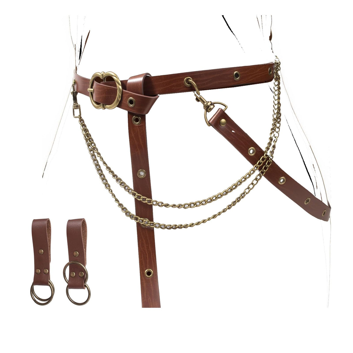 SUMGOGO Skirt Hikes Detachable Keyring Hook Strap Retro Medieval Waist Belt Accessory Casual Renaissance Cosplay Costume (Chain-Brown)