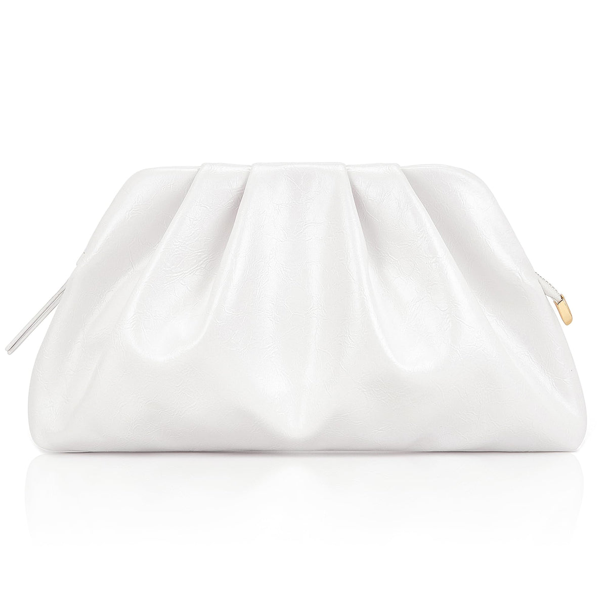 Milisente Clutch Purses for Women Shiny PU Leather Pleated Evening Clutch Bag With Shoulder Strap for Formal Wedding Prom (White)