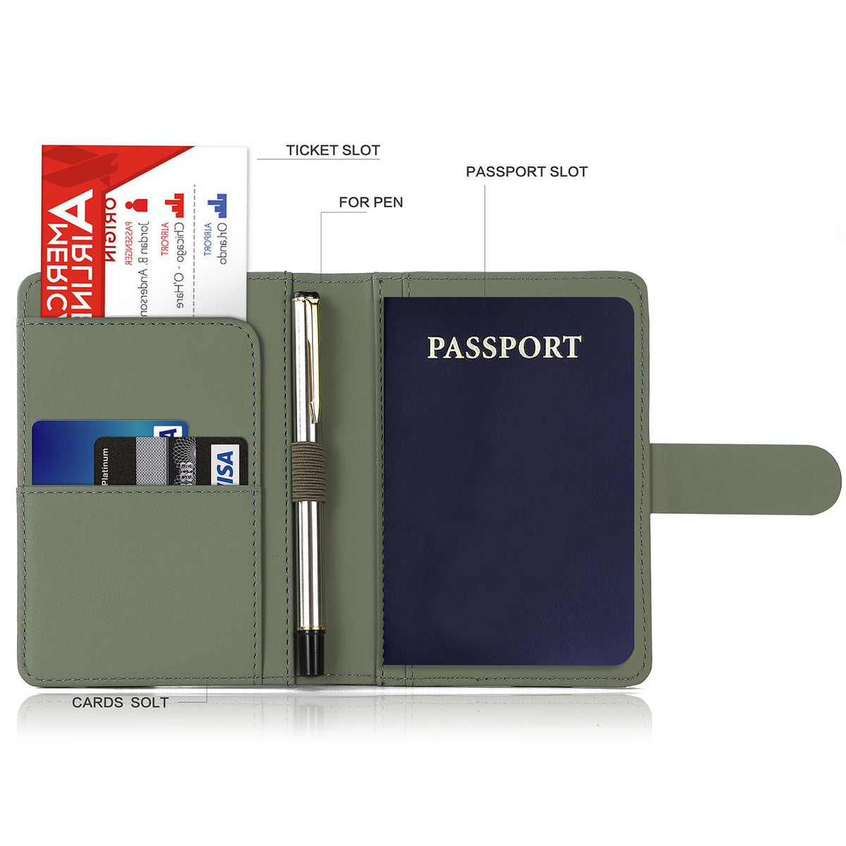 Melsbrinna Premium Leather Passport Holder Covers Case, Waterproof Rfid Blocking Travel Wallet Passport Holder with Pen Holder, Cute Passport Book for Women/Men (Simplicity, AE-Moss green)