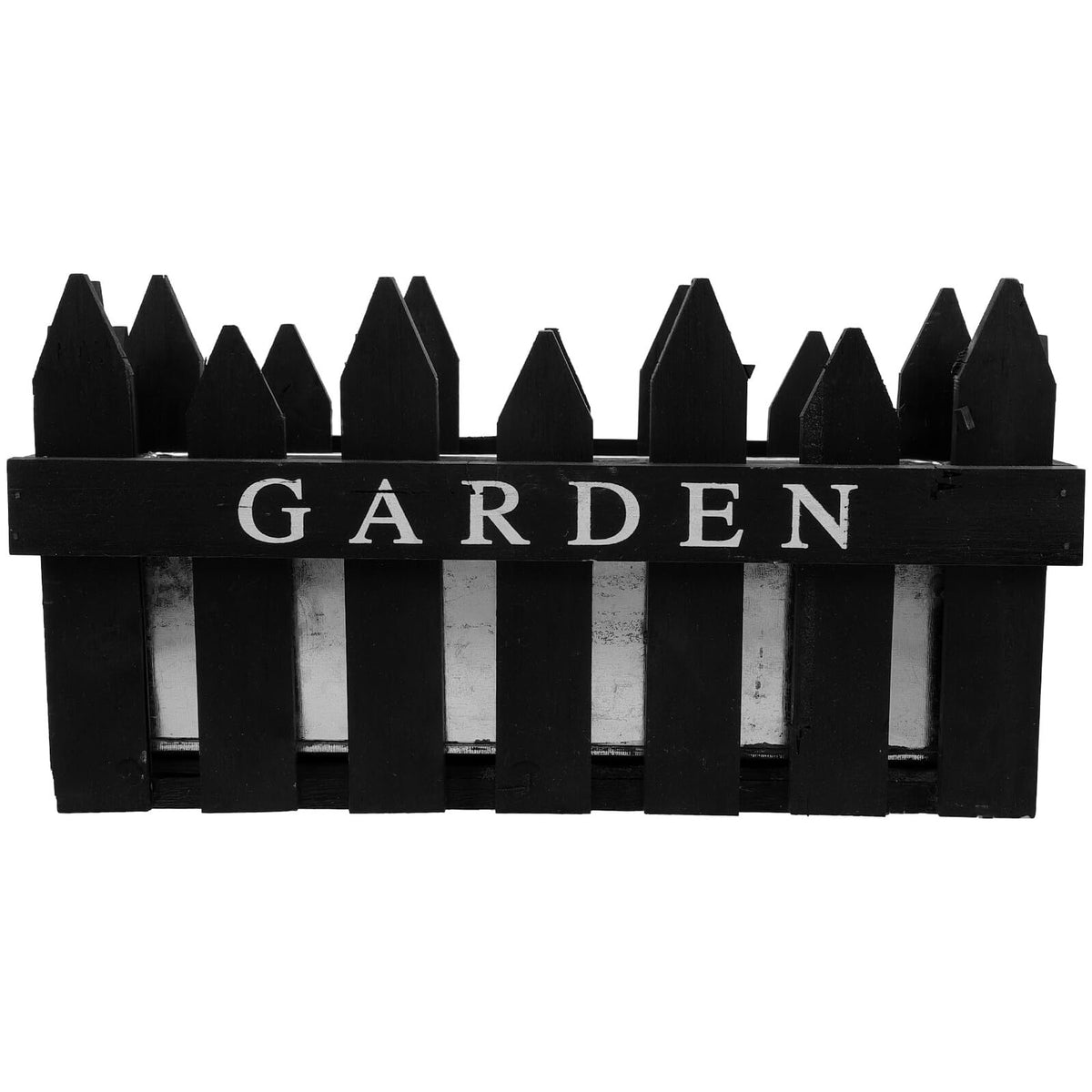 INOOMP Rectangular Wooden Flower Pot Planter Box with Decorative Fence Design, Nordic Style Balcony Planting Basket for Indoor Outdoor Garden Use, Black Wood Material