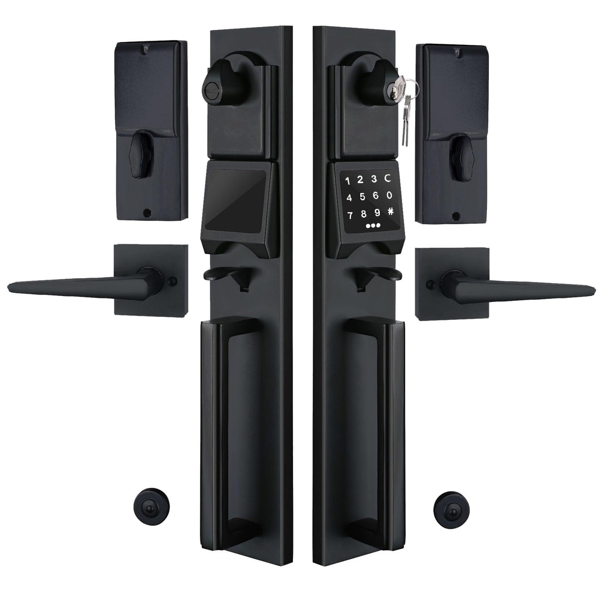 NEWBANG Digital Front Door Handleset with Keypad for Double Doors in Black Finish- Electronic Lockset with Dummy Set