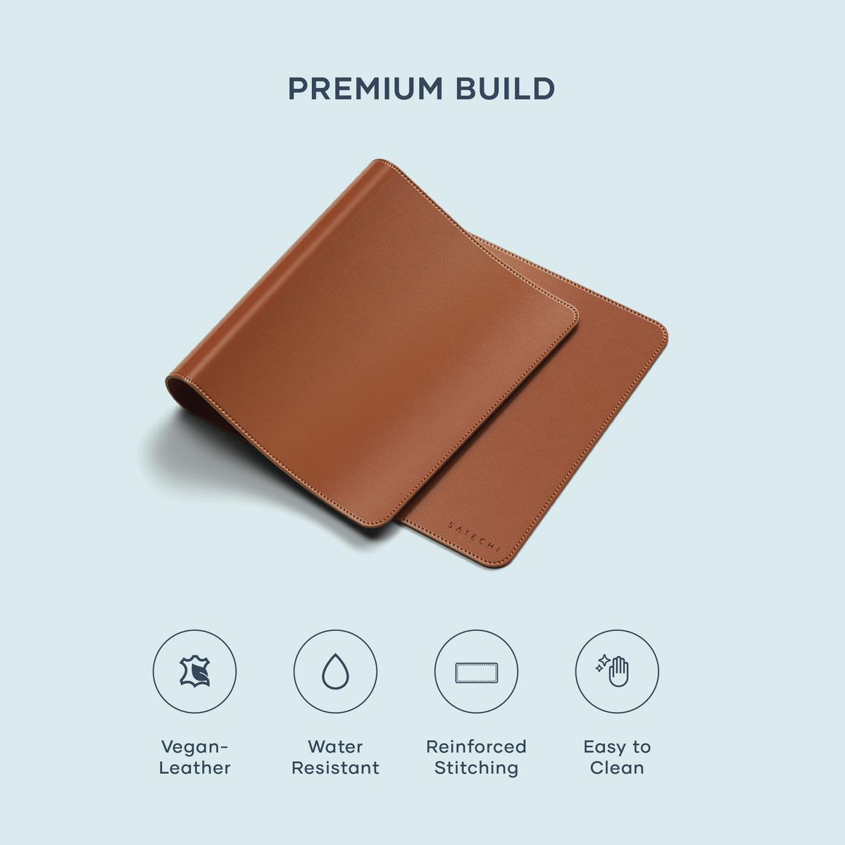 Satechi Vegan Leather Desk Mat, Large Mouse Pad Scratch and Water Resistant, Easy to Clean, Desk Pad for Office and Home, 26.8” x 12.4” x 0.1” - Brown