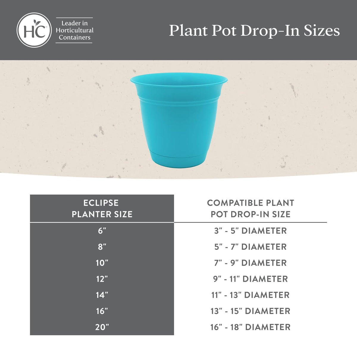 The HC Companies Eclipse Round Planter with Saucer - Outdoor & Indoor Plant Pot with Drainage Holes - Lightweight, UV-Resistant Plastic Pots for Plants, Flowers & Herbs (6" Slate Blue, Pack of 1)