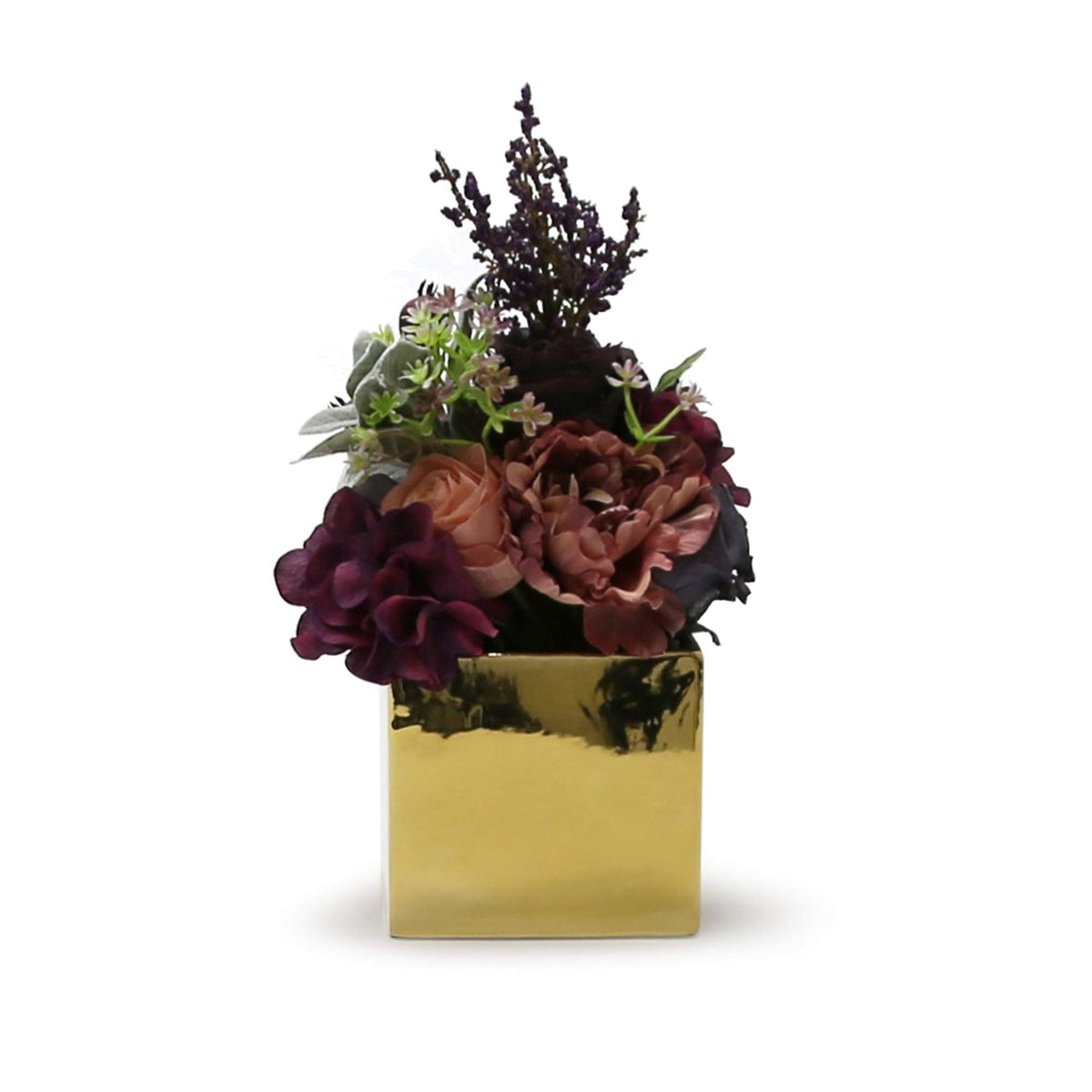 WGV Ceramic Cube Vase Width 6.5" Height 6" (Fits 6" Pot) Elegant Modern Block Square Floral Planter Terrarium Container Table Dresser for Event Accent Home Office Decor Gold 1 Piece