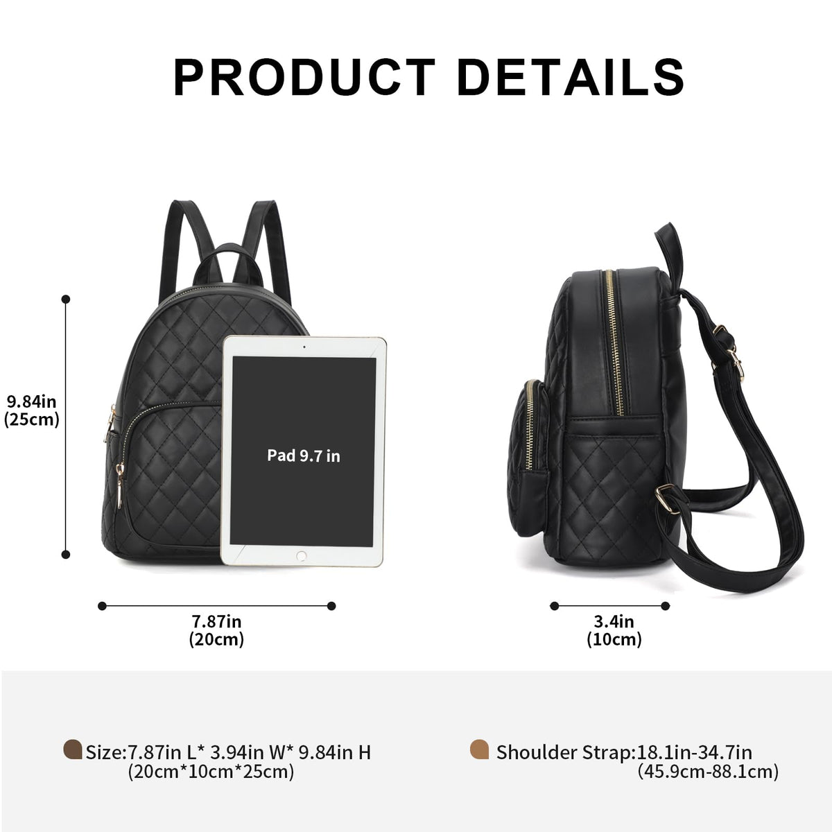 KL928 Quilted Mini Backpack for Women, PU Leather Backpack Purse Designer Satchel Bag, Small Casual Daypack for Ladies